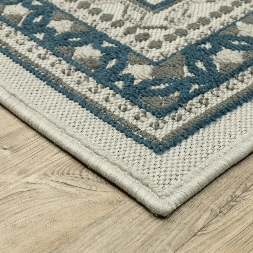 2' X 4' Blue and Beige Stain Resistant Indoor Outdoor Area Rug - Image 5