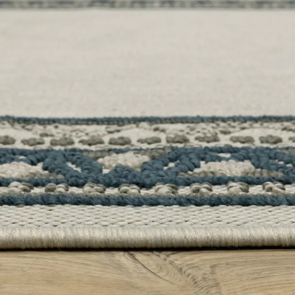 2' X 4' Blue and Beige Stain Resistant Indoor Outdoor Area Rug - Image 6