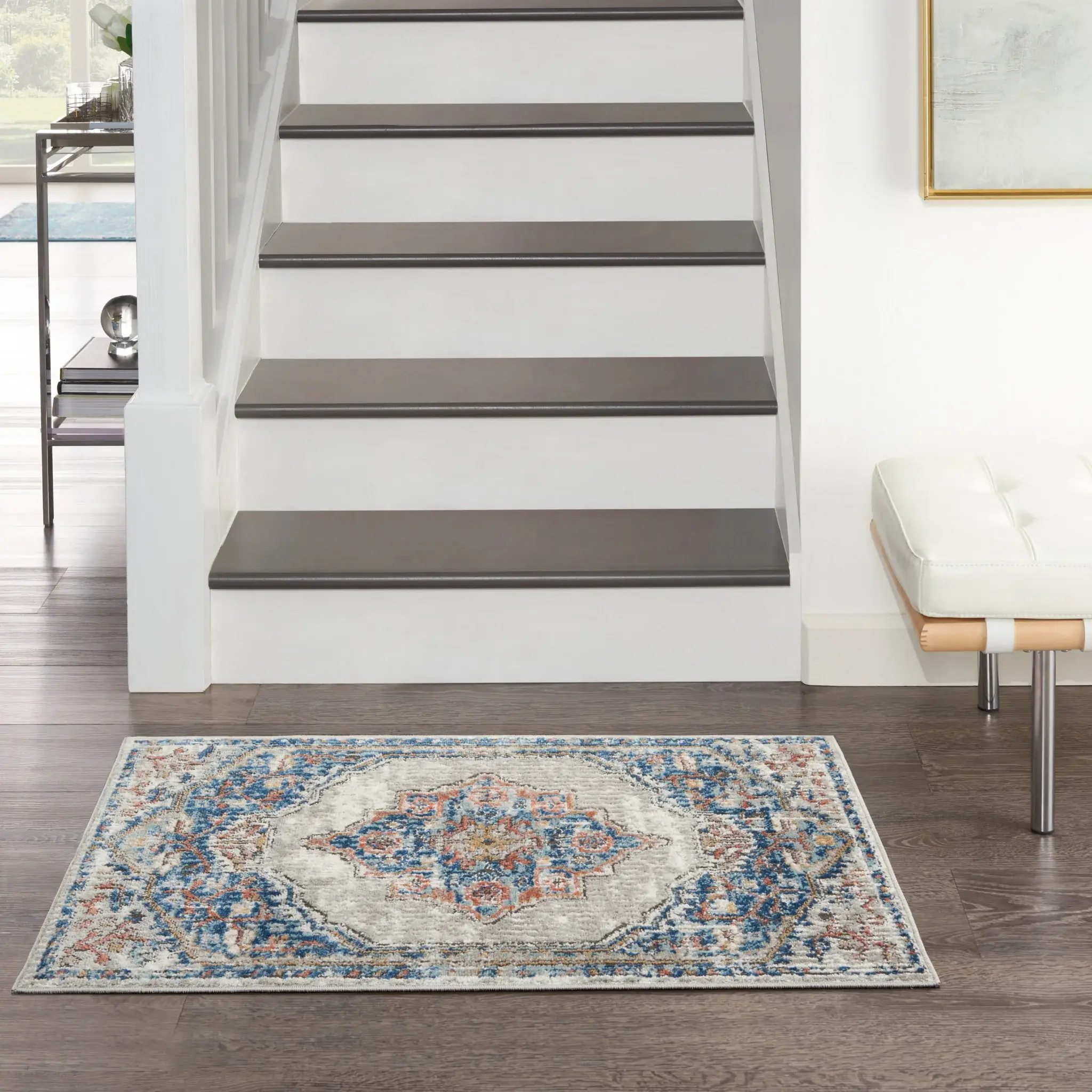 2' X 4' Blue And Grey Oriental Power Loom Non Skid Area Rug - Image 9