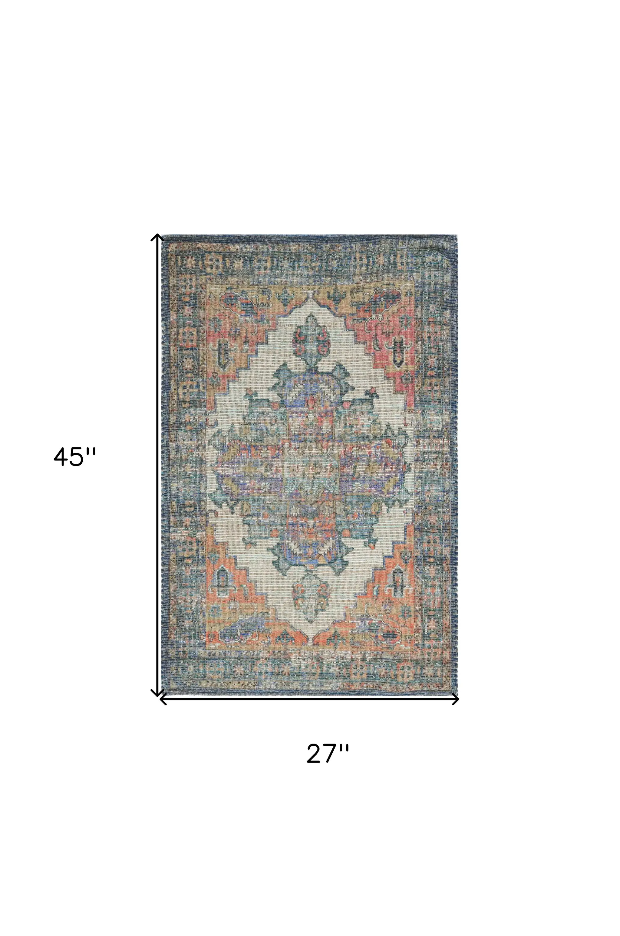 2' X 4' Blue and Ivory Medallion Hand Woven Distressed Area Rug - Image 3