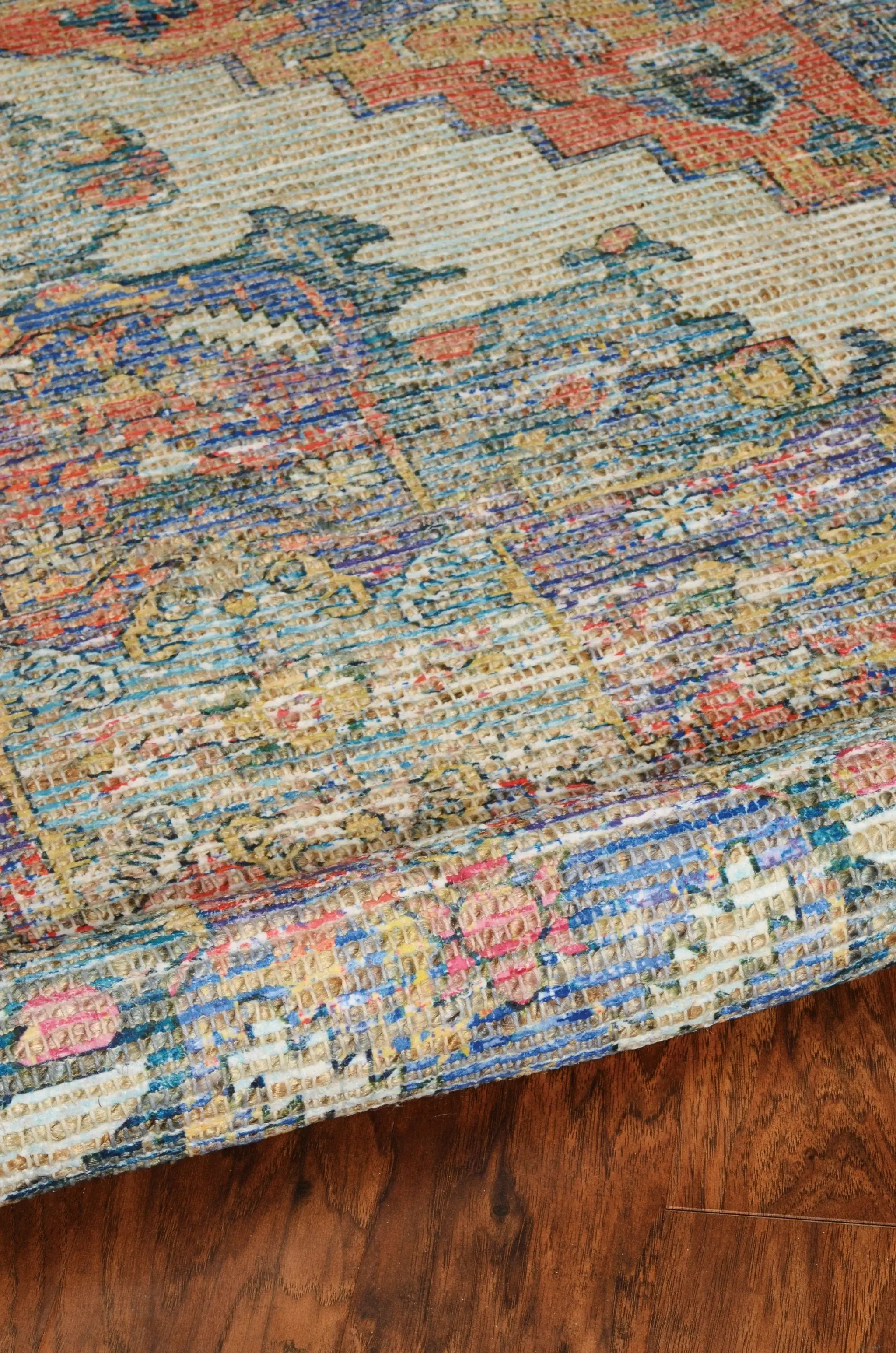 2' X 4' Blue and Ivory Medallion Hand Woven Distressed Area Rug - Image 7