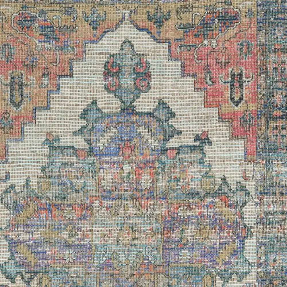 2' X 4' Blue and Ivory Medallion Hand Woven Distressed Area Rug - Image 8