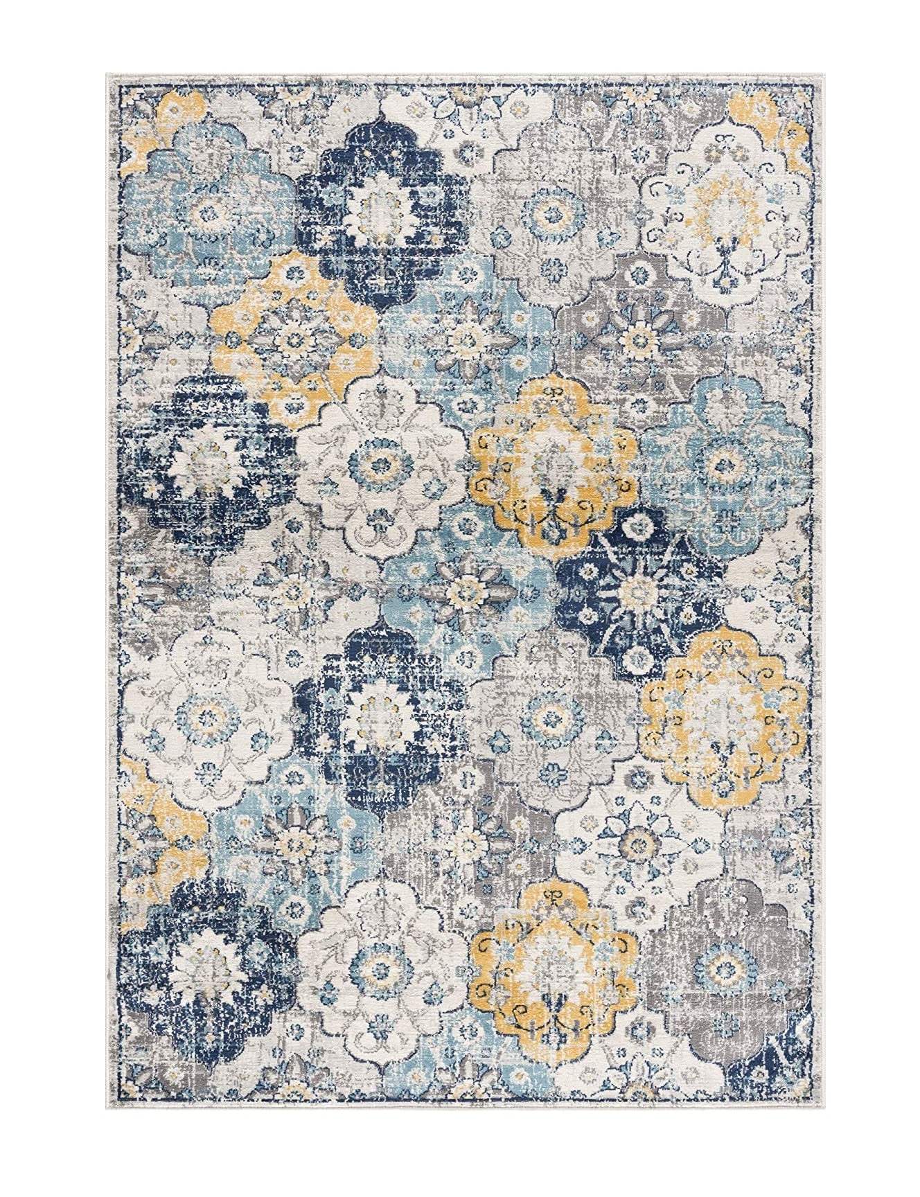 2' X 4' Blue and Yellow Floral Area Rug - Image 2