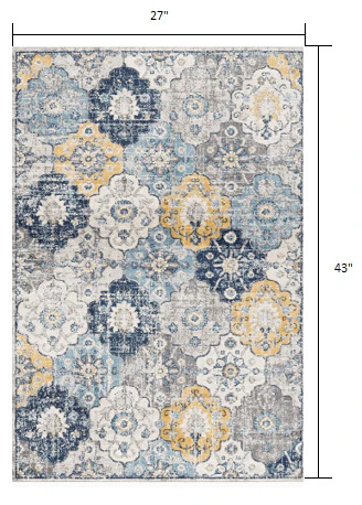 2' X 4' Blue and Yellow Floral Area Rug - Image 3