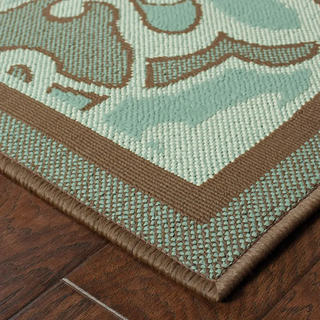 2' X 4' Blue Oriental Stain Resistant Indoor Outdoor Area Rug - Image 3