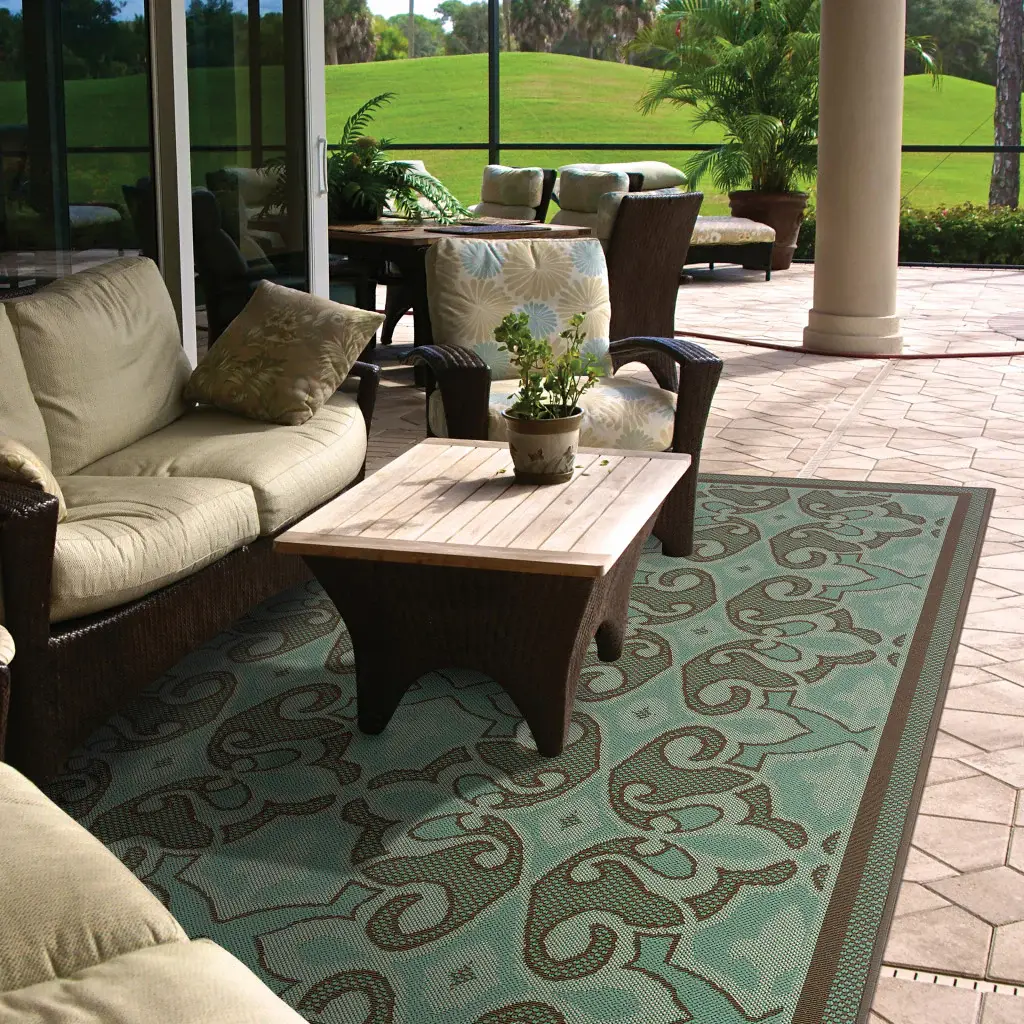 2' X 4' Blue Oriental Stain Resistant Indoor Outdoor Area Rug - Image 4