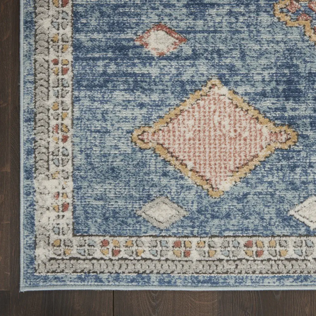 2' X 4' Blue Southwestern Power Loom Non Skid Area Rug - Image 5