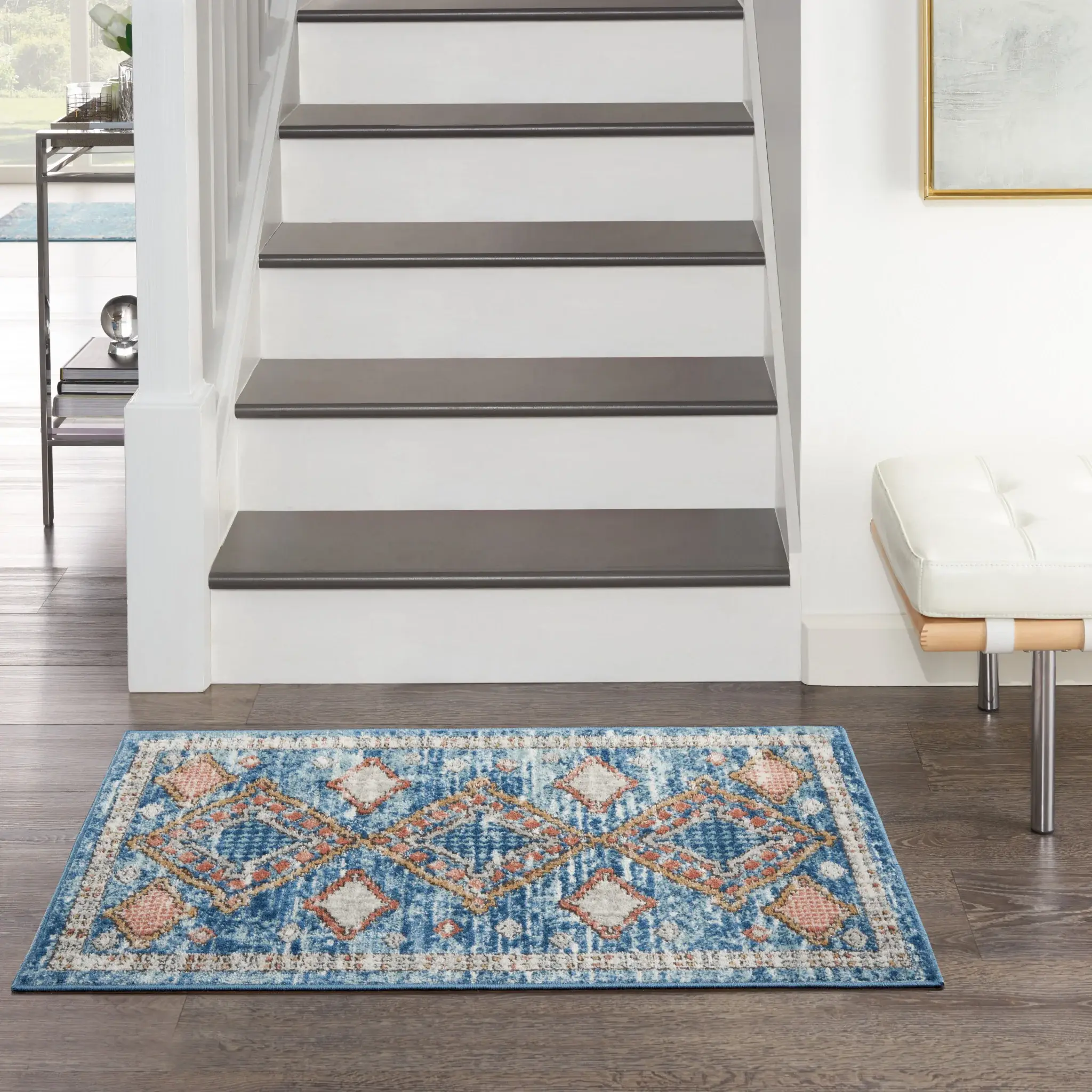 2' X 4' Blue Southwestern Power Loom Non Skid Area Rug - Image 9