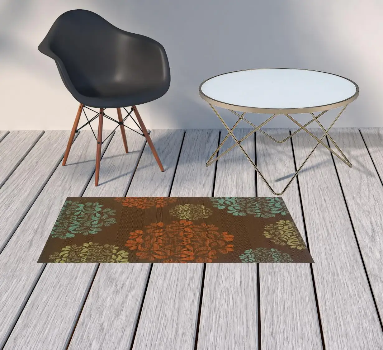 2' X 4' Brown Floral Stain Resistant Indoor Outdoor Area Rug - Image 2