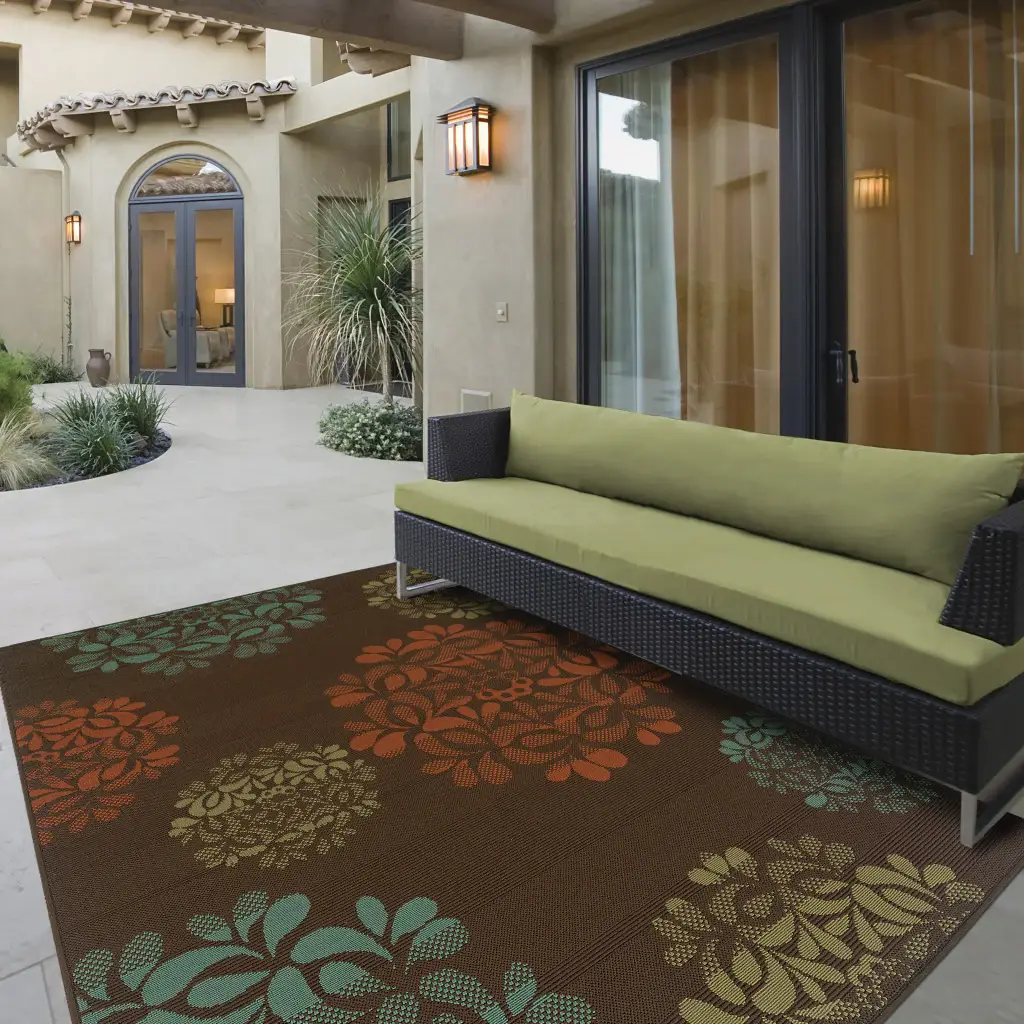 2' X 4' Brown Floral Stain Resistant Indoor Outdoor Area Rug - Image 5