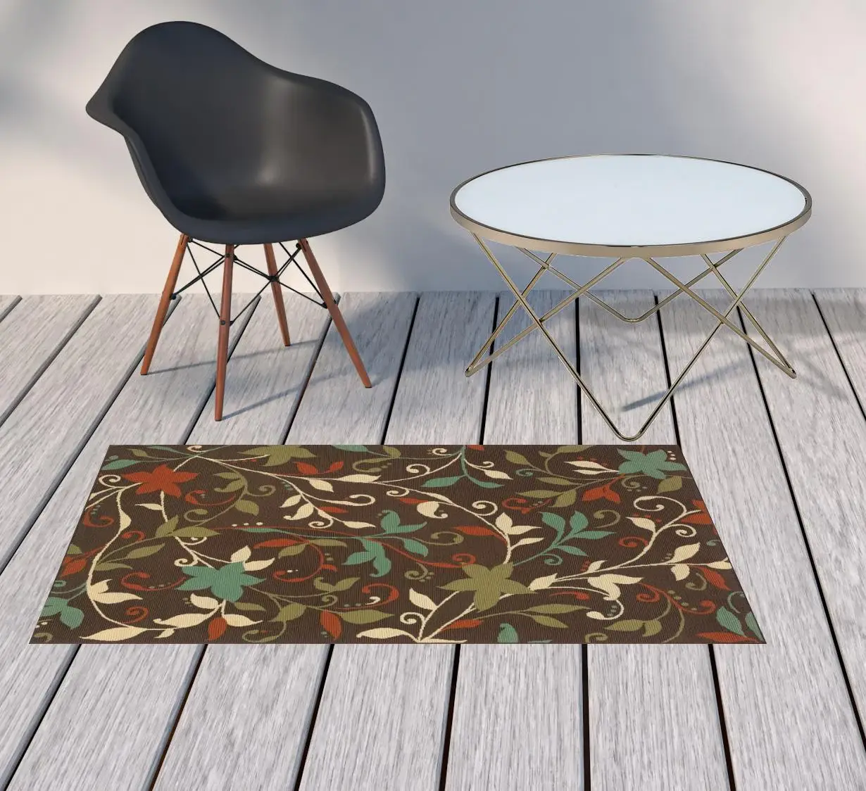 2' X 4' Brown Floral Stain Resistant Indoor Outdoor Area Rug - Image 2