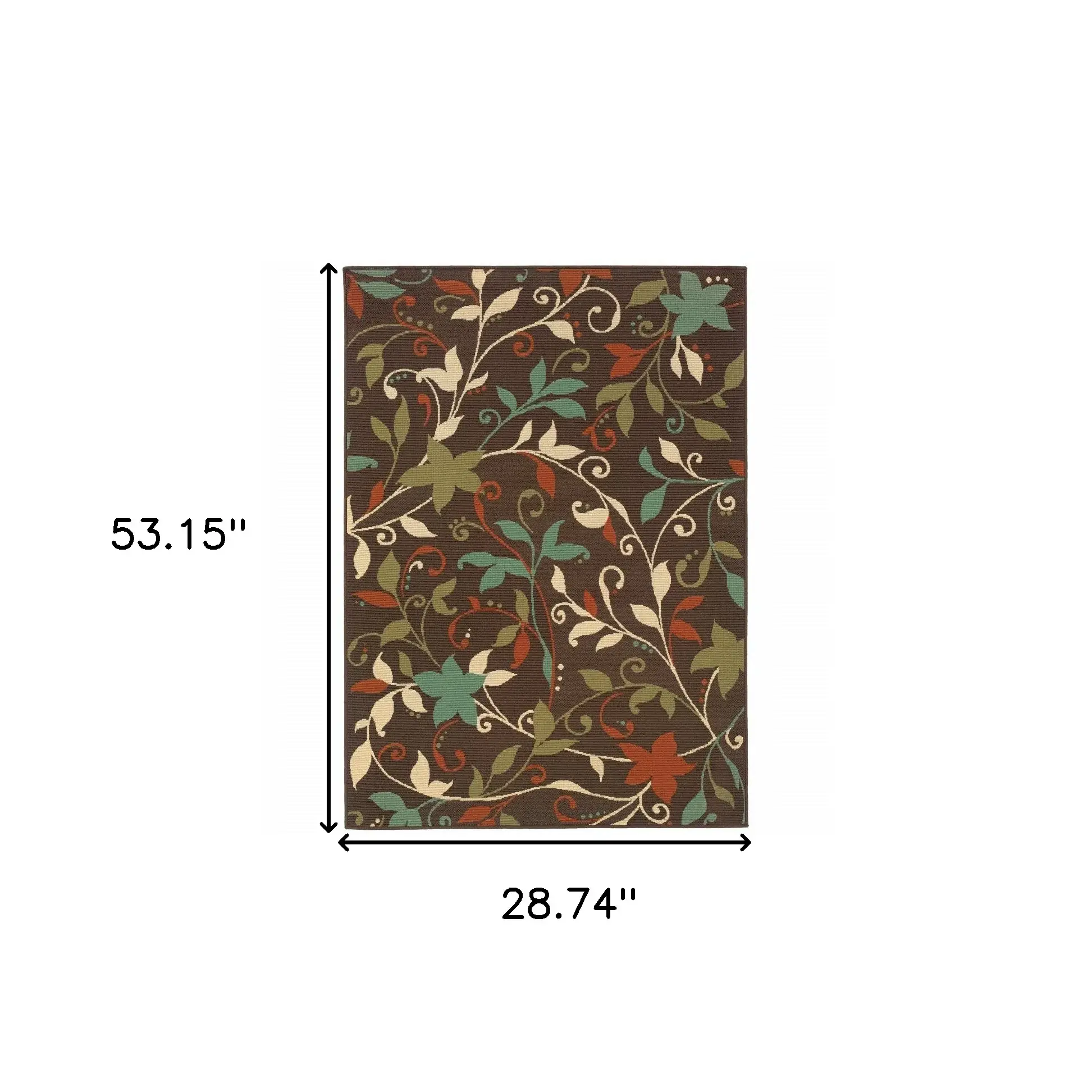 2' X 4' Brown Floral Stain Resistant Indoor Outdoor Area Rug - Image 4