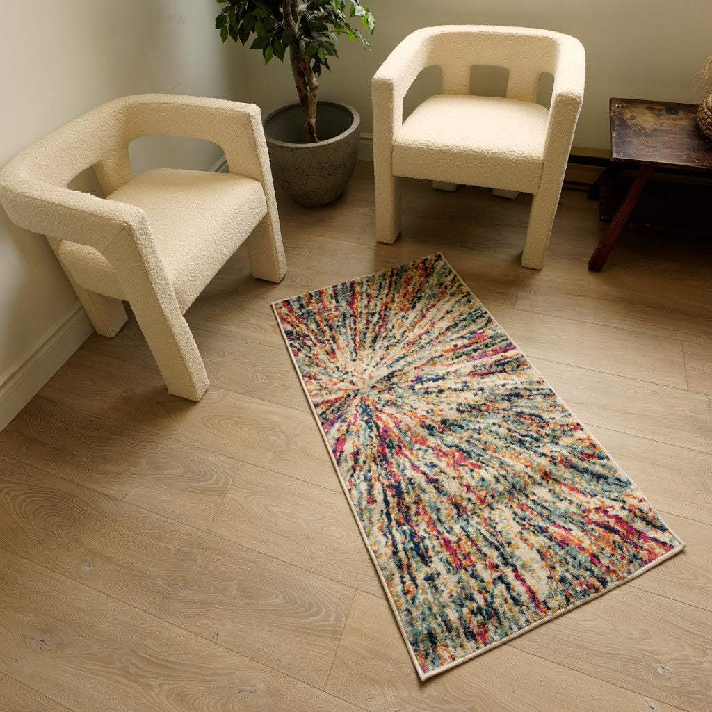 2' X 4' Cream Abstract Area Rug - Image 6