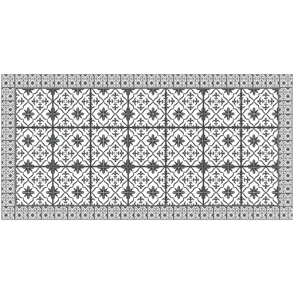 2' X 4' Dark Gray And White Tile Printed Vinyl Area Rug with UV Protection - Image 2