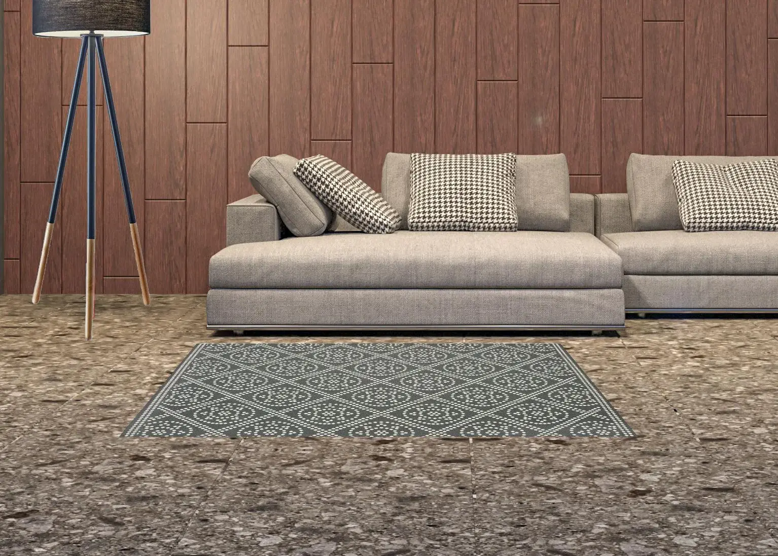 2' X 4' Gray and Ivory Geometric Stain Resistant Indoor Outdoor Area Rug - Image 2