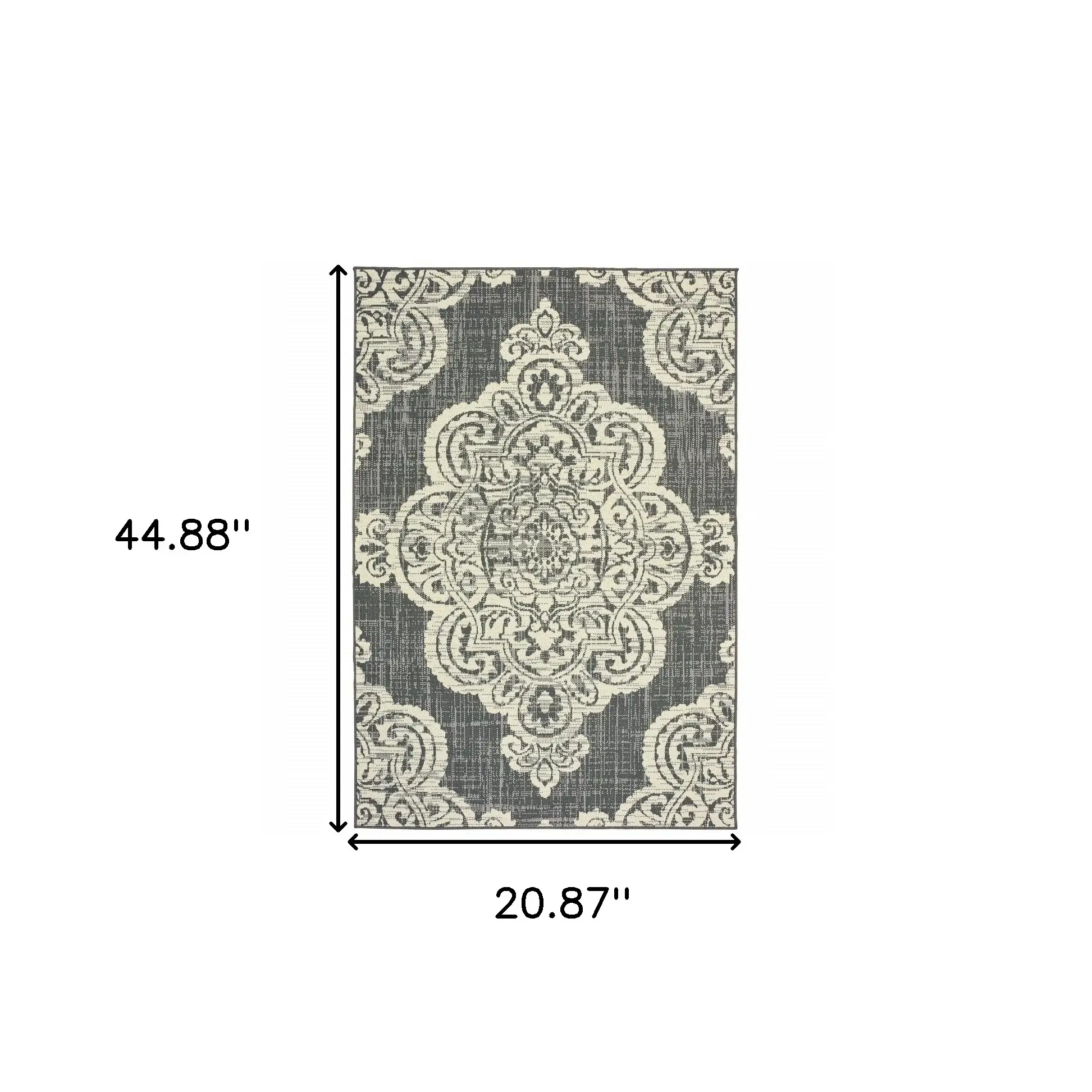 2' X 4' Gray and Ivory Oriental Stain Resistant Indoor Outdoor Area Rug - Image 6