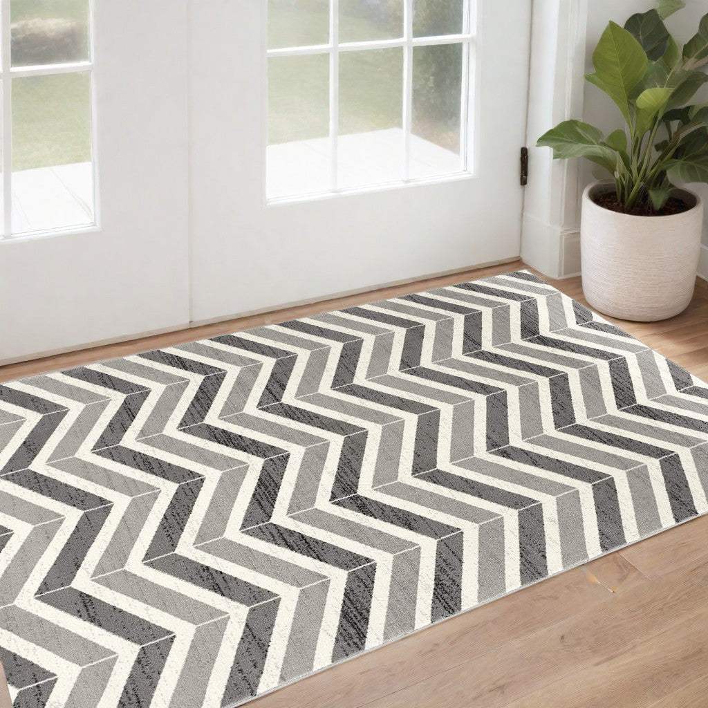 2' X 4' Gray Chevron Dhurrie Area Rug