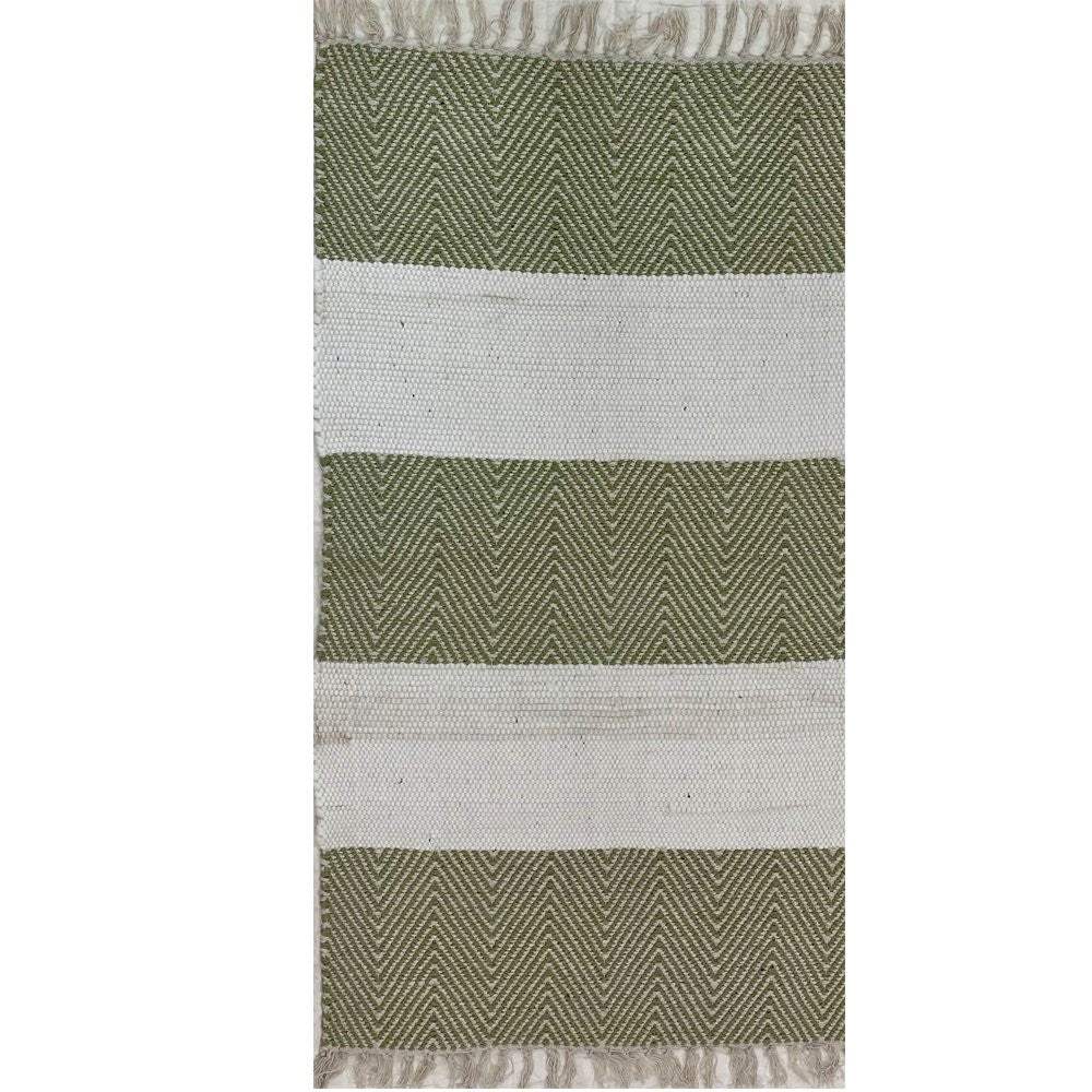 2' X 4' Green and White Hand Woven Area Rug - Image 2