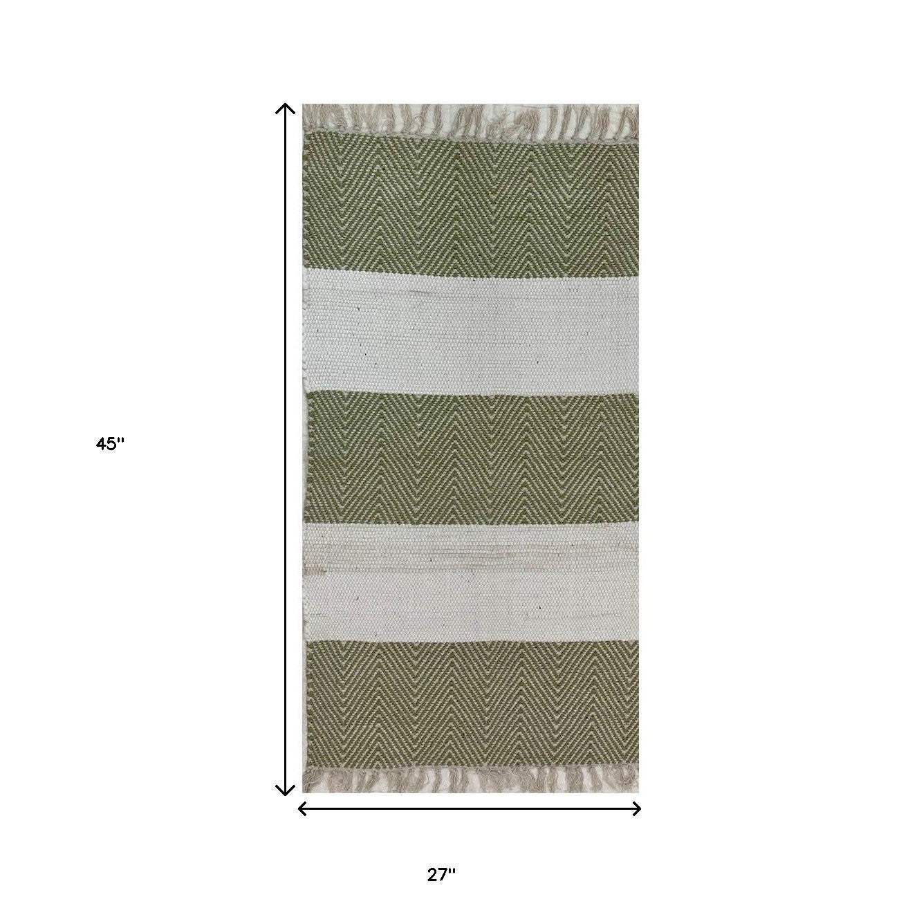 2' X 4' Green and White Hand Woven Area Rug - Image 3