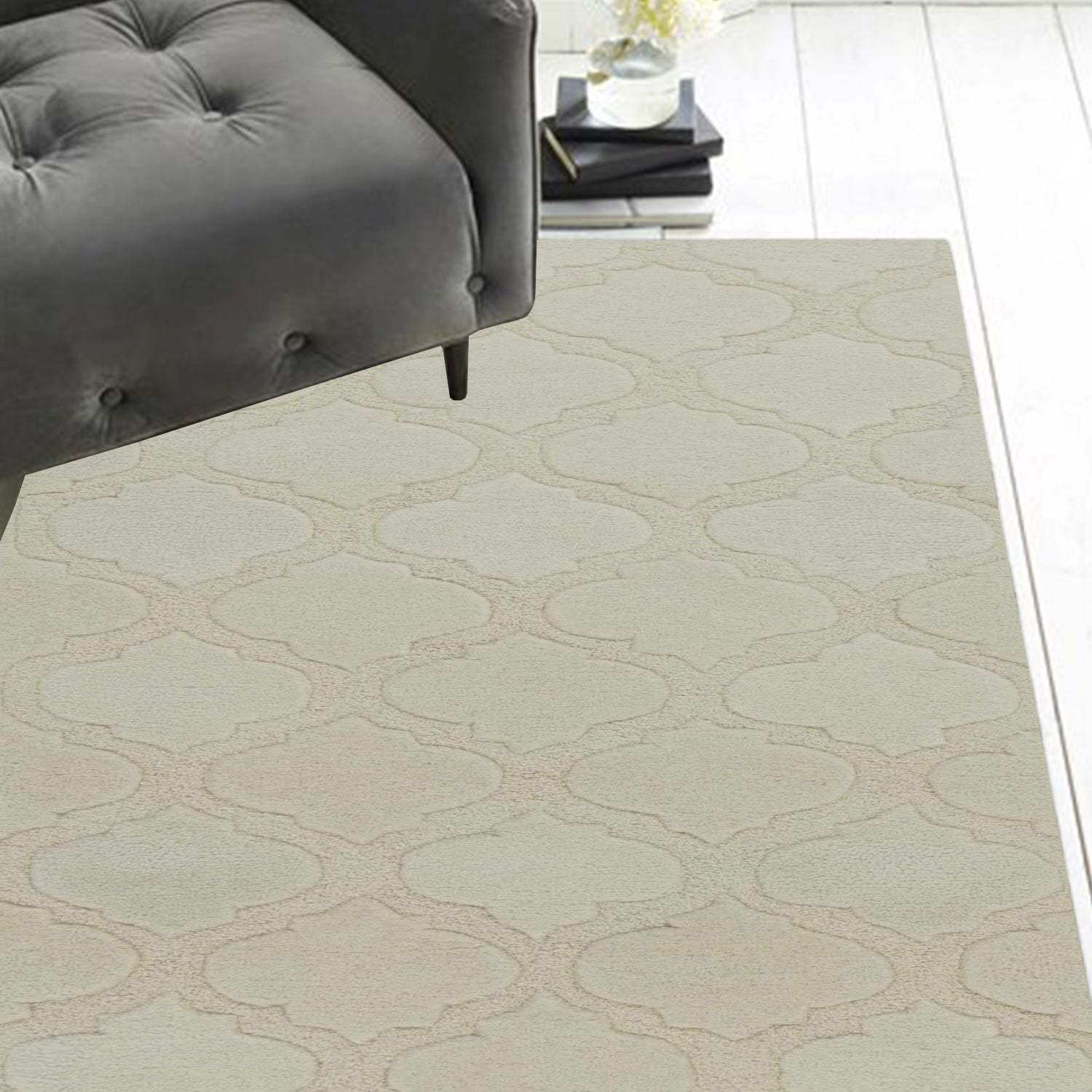2' X 4' Grey Hand Tufted Geometric Indoor Accent Rug - Image 4