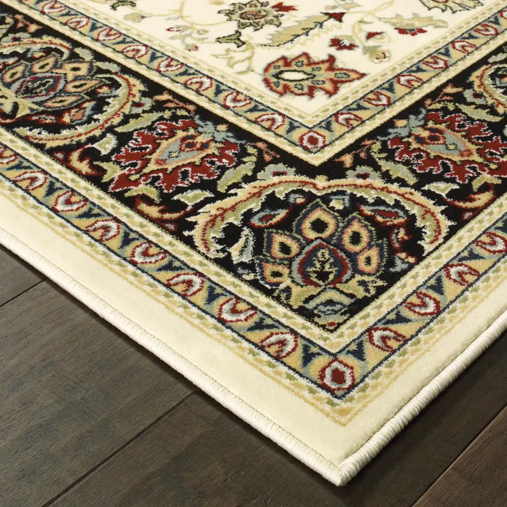 2' X 4' Ivory And Black Oriental Power Loom Stain Resistant Area Rug - Image 4