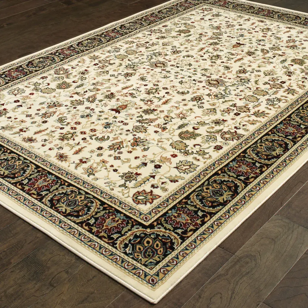 2' X 4' Ivory And Black Oriental Power Loom Stain Resistant Area Rug - Image 5