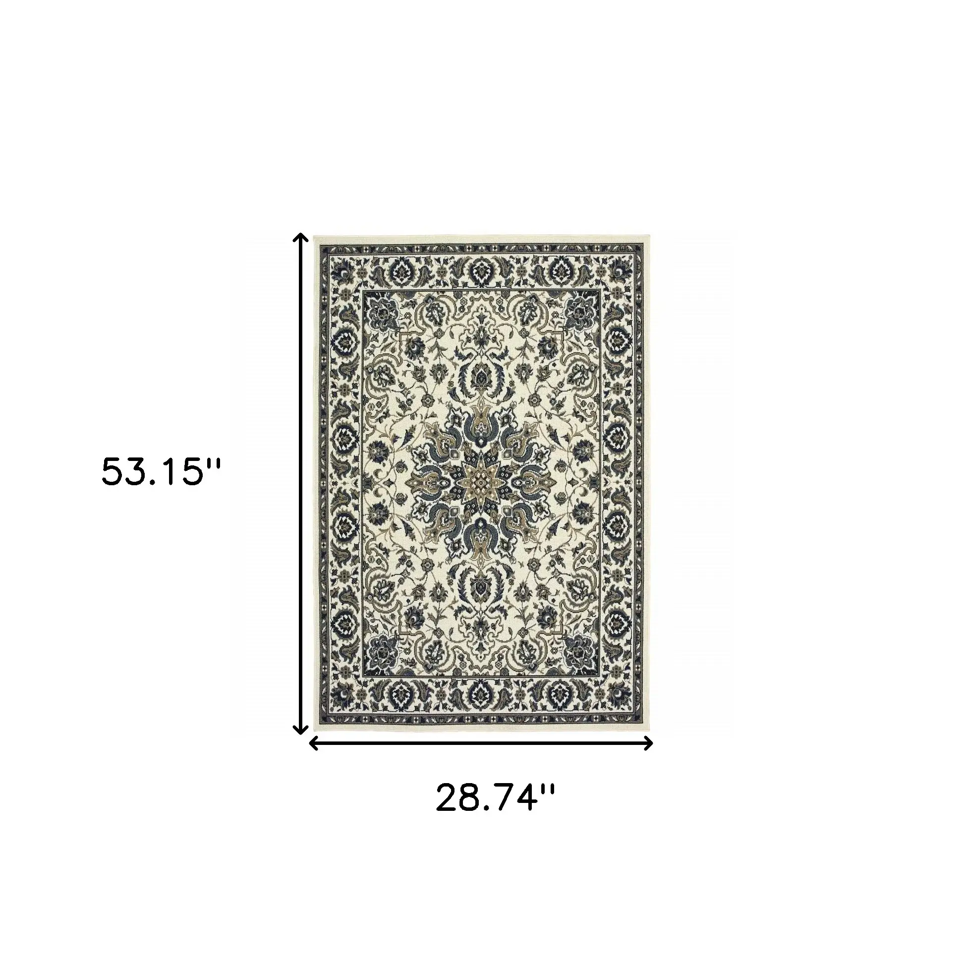 2' X 4' Ivory and Blue Oriental Stain Resistant Indoor Outdoor Area Rug - Image 5