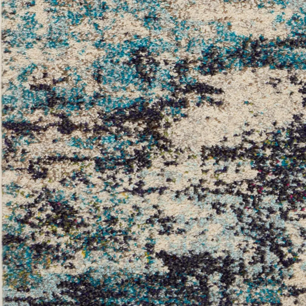 2' X 4' Ivory And Teal Blue Abstract Power Loom Non Skid Area Rug - Image 4