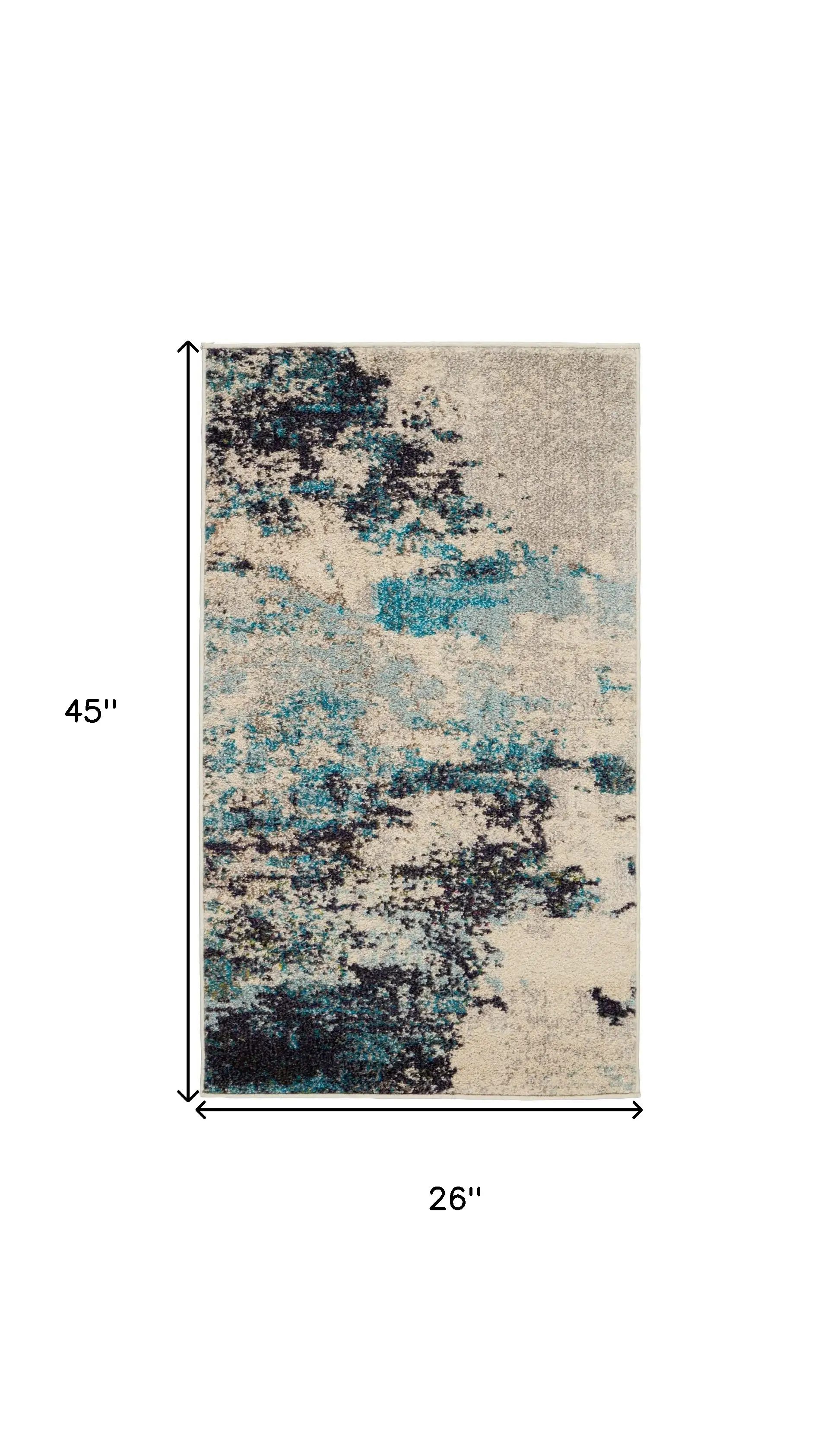 2' X 4' Ivory And Teal Blue Abstract Power Loom Non Skid Area Rug - Image 5