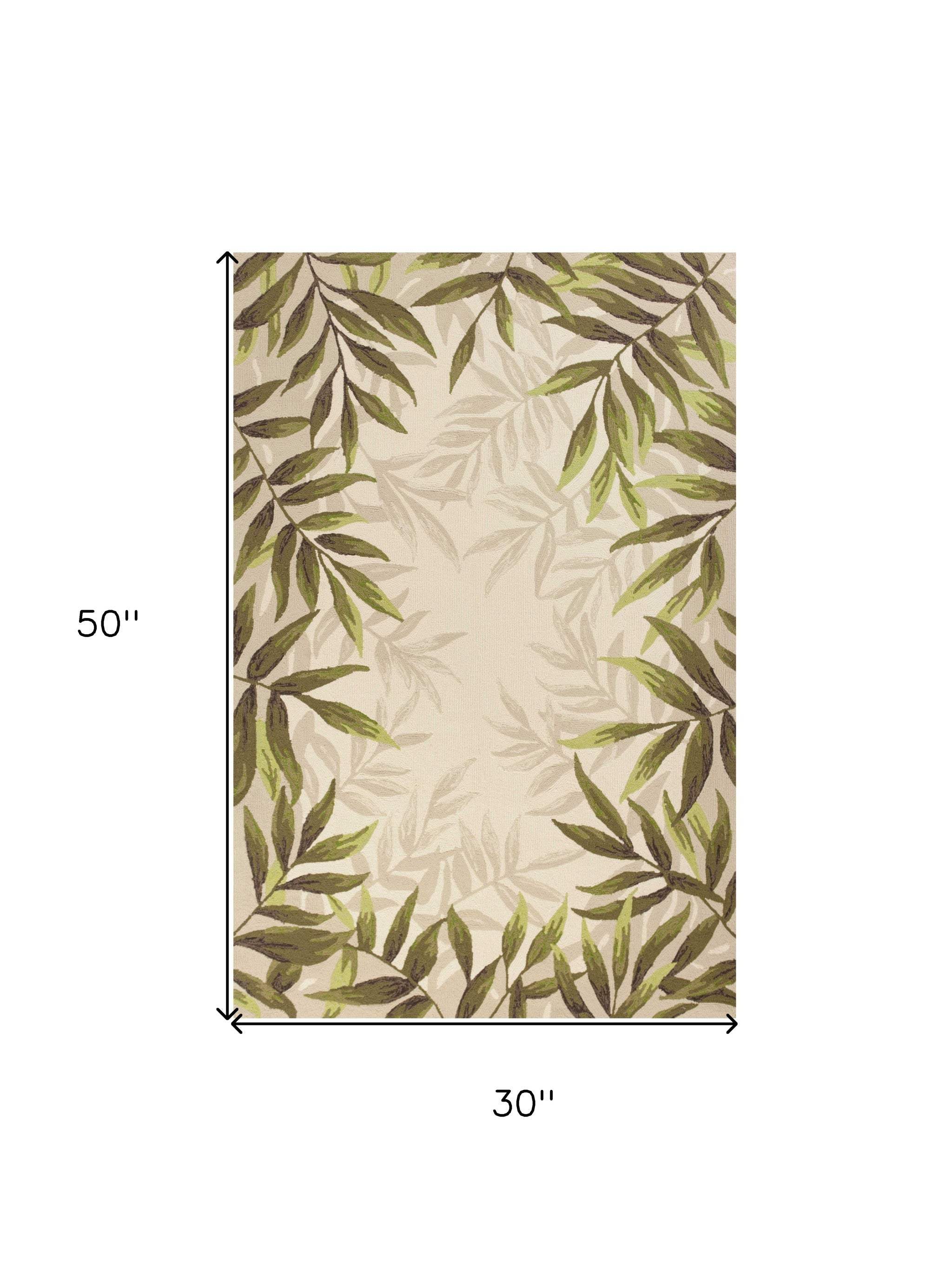 2' X 4' Ivory Leaves Bordered Wool Area Rug - Image 3