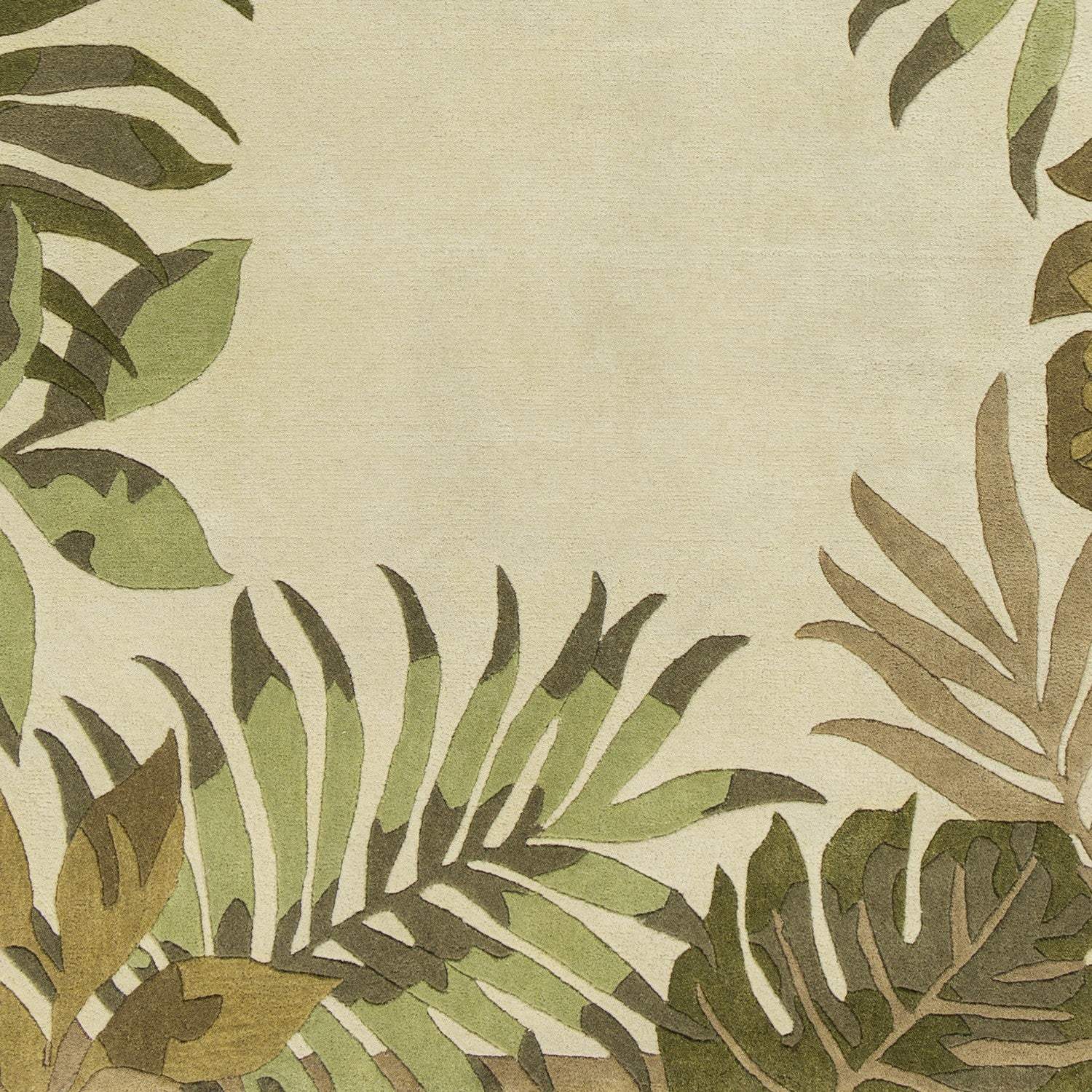 2' X 4' Ivory Leaves Bordered Wool Area Rug - Image 9
