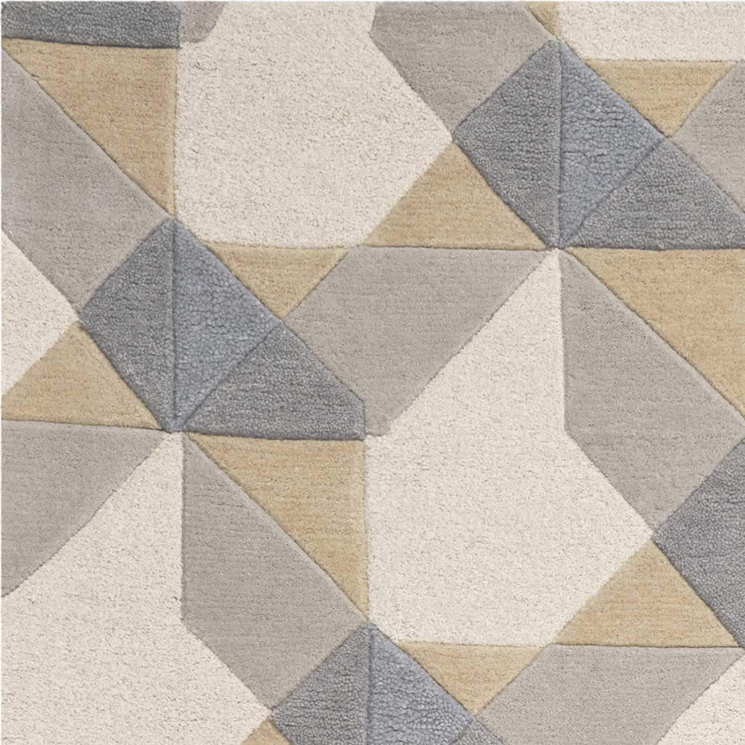 2' X 4' Ivory Or Grey Polygon Pattern Wool Area Rug - Image 4