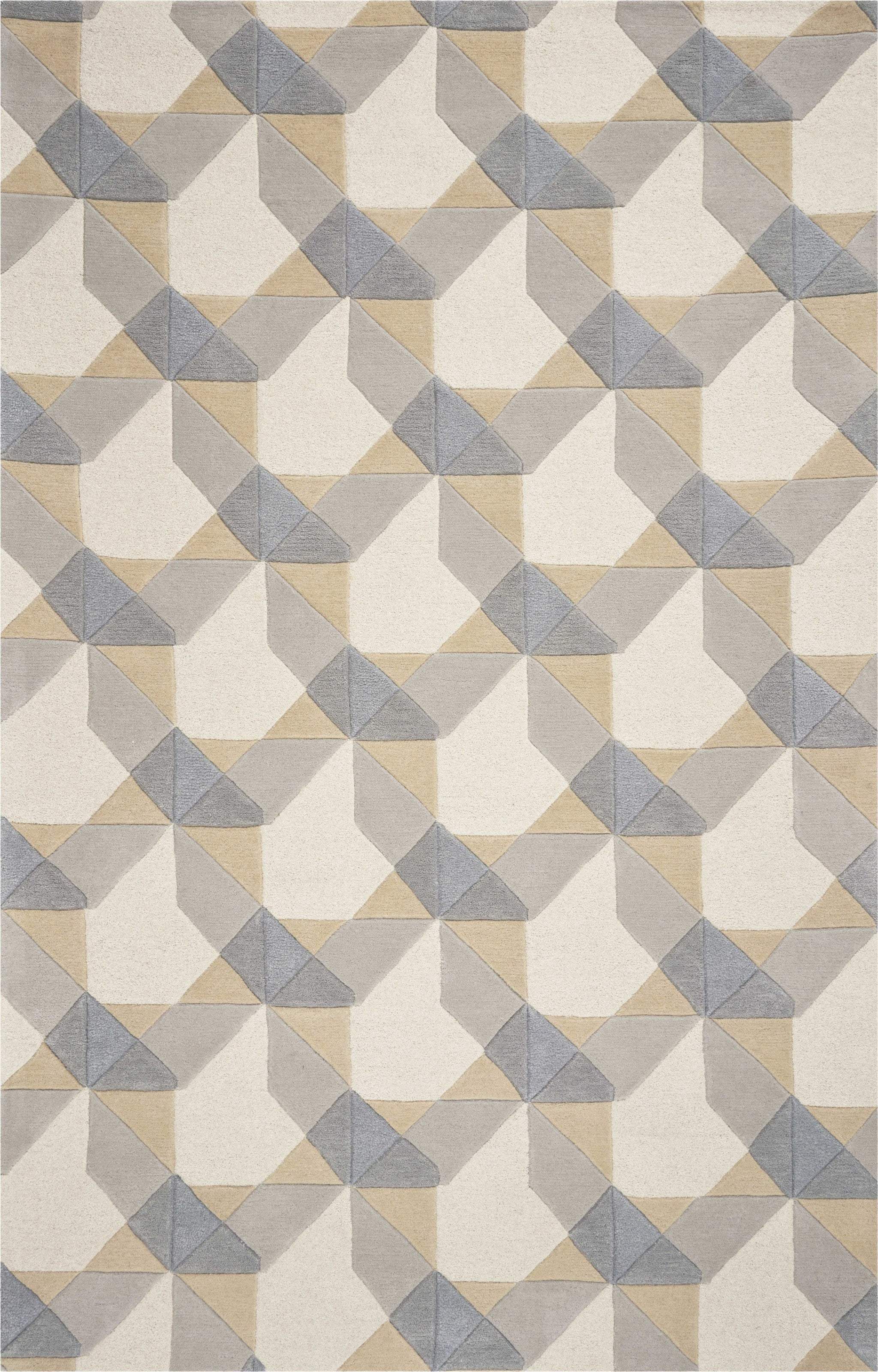 2' X 4' Ivory Or Grey Polygon Pattern Wool Area Rug - Image 5