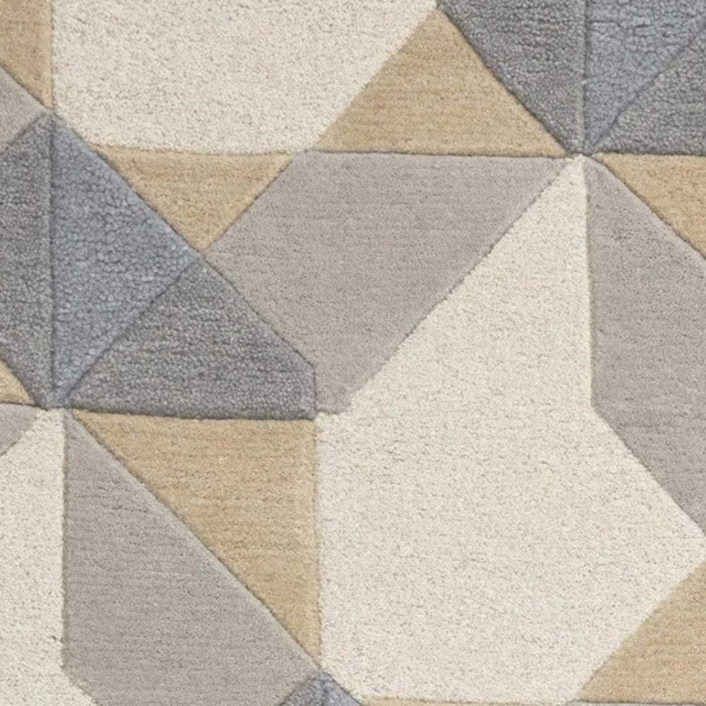 2' X 4' Ivory Or Grey Polygon Pattern Wool Area Rug - Image 7