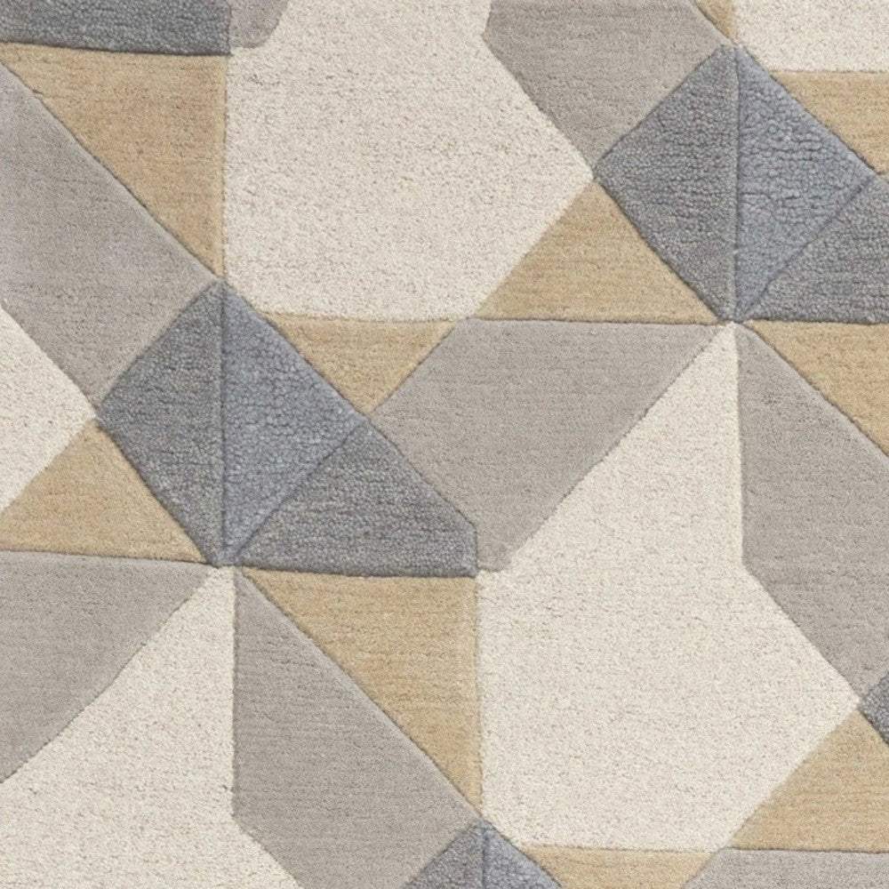 2' X 4' Ivory Or Grey Polygon Pattern Wool Area Rug - Image 8