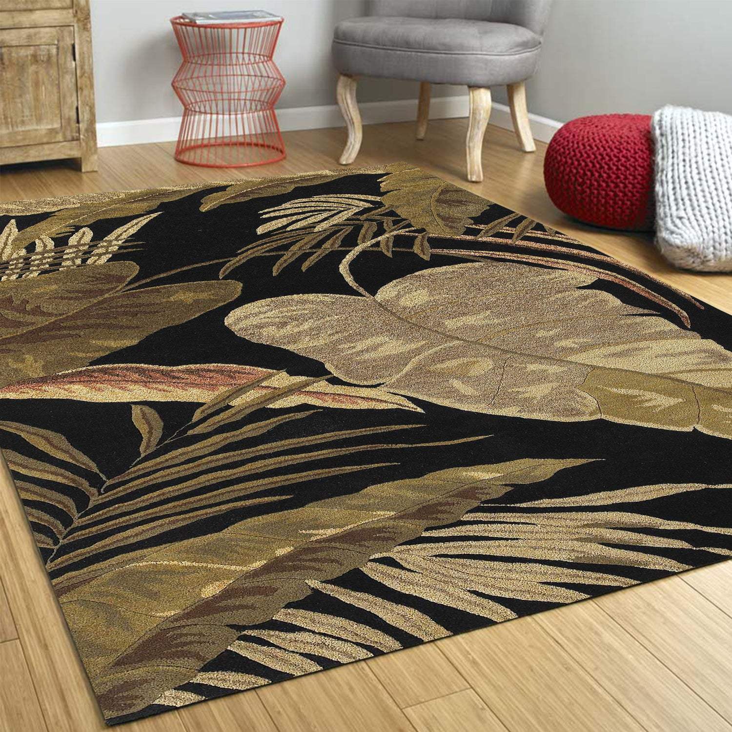 2' X 4' Midnight Leaves Wool Area Rug - Image 9