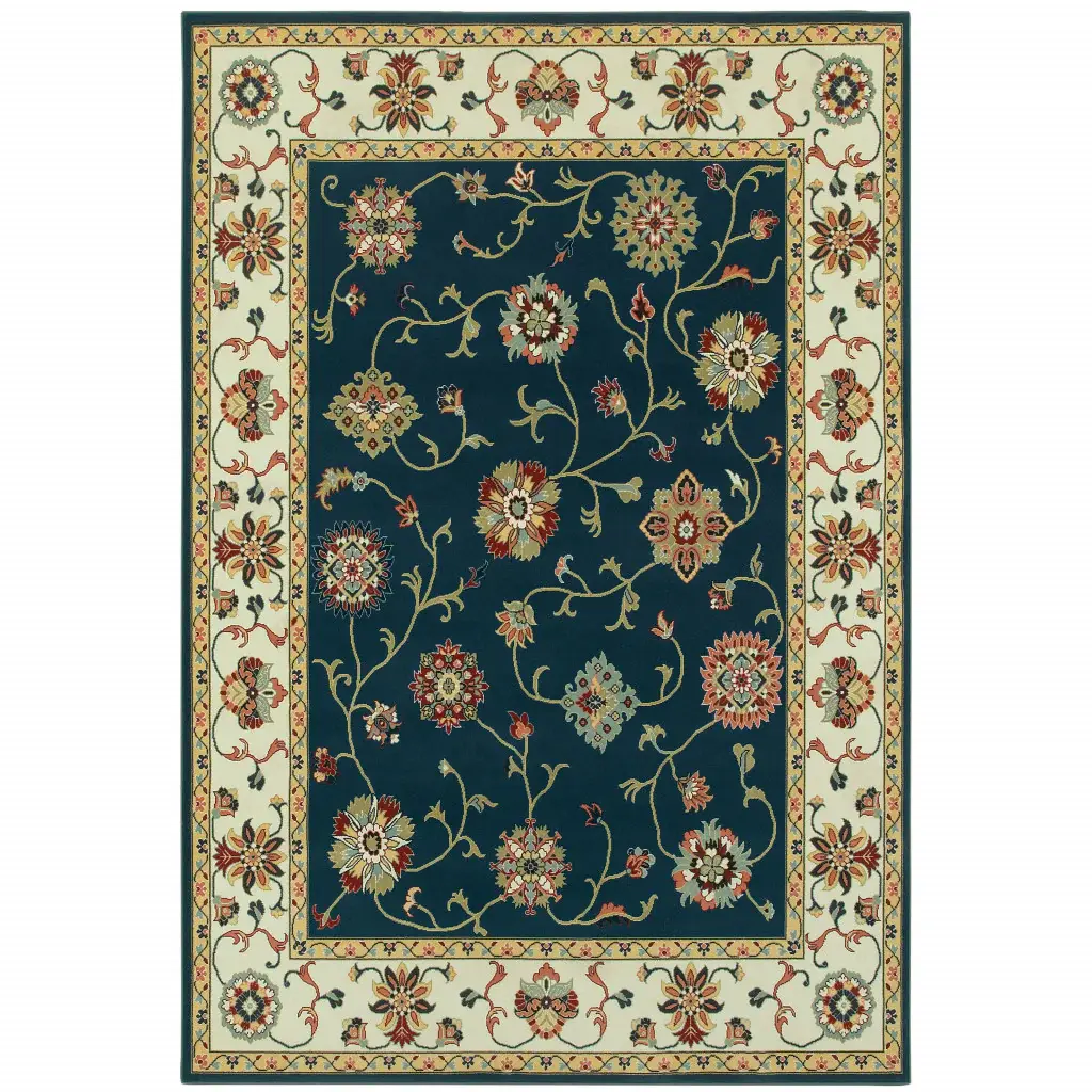 2' X 4' Navy And Ivory Oriental Power Loom Stain Resistant Area Rug