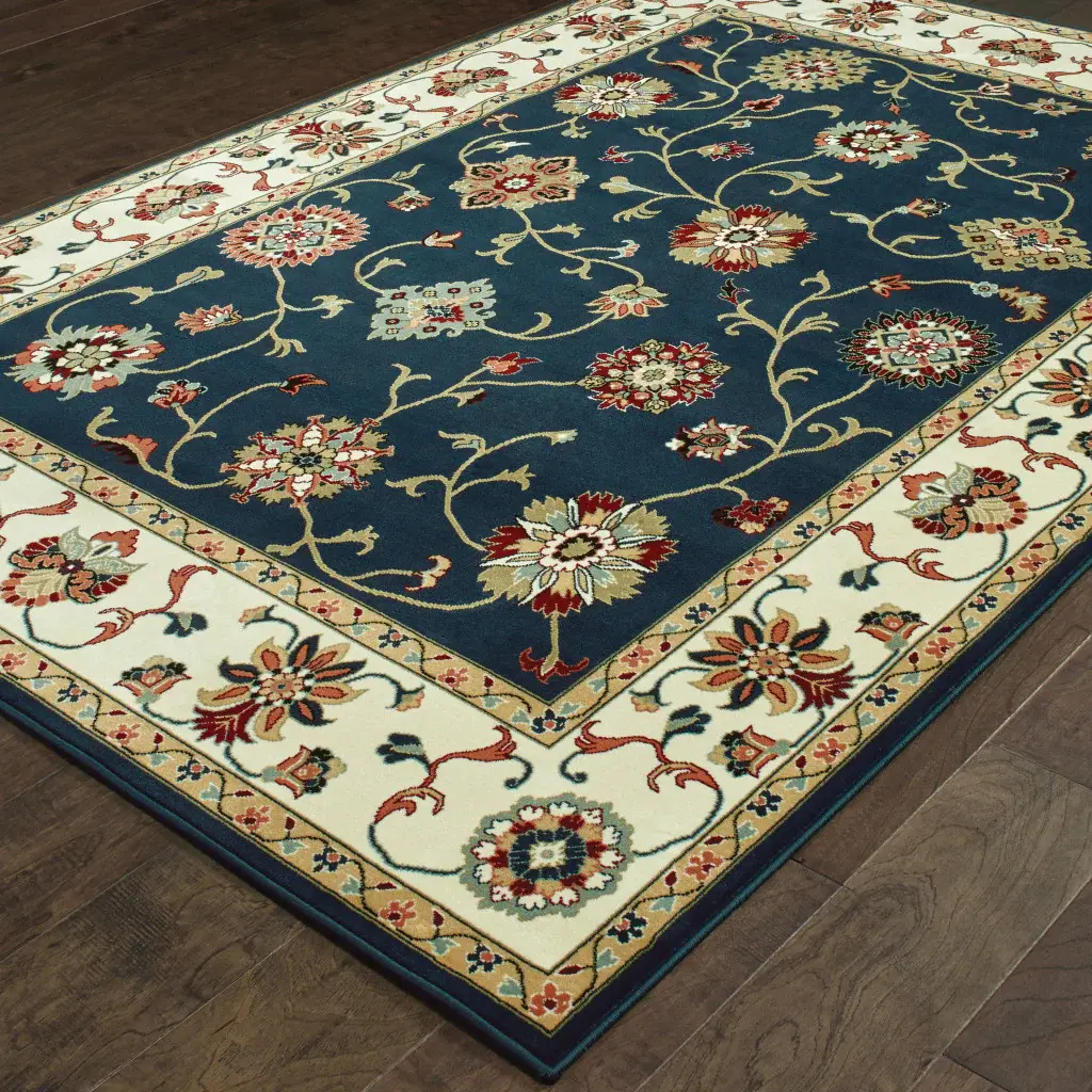 2' X 4' Navy And Ivory Oriental Power Loom Stain Resistant Area Rug - Image 3