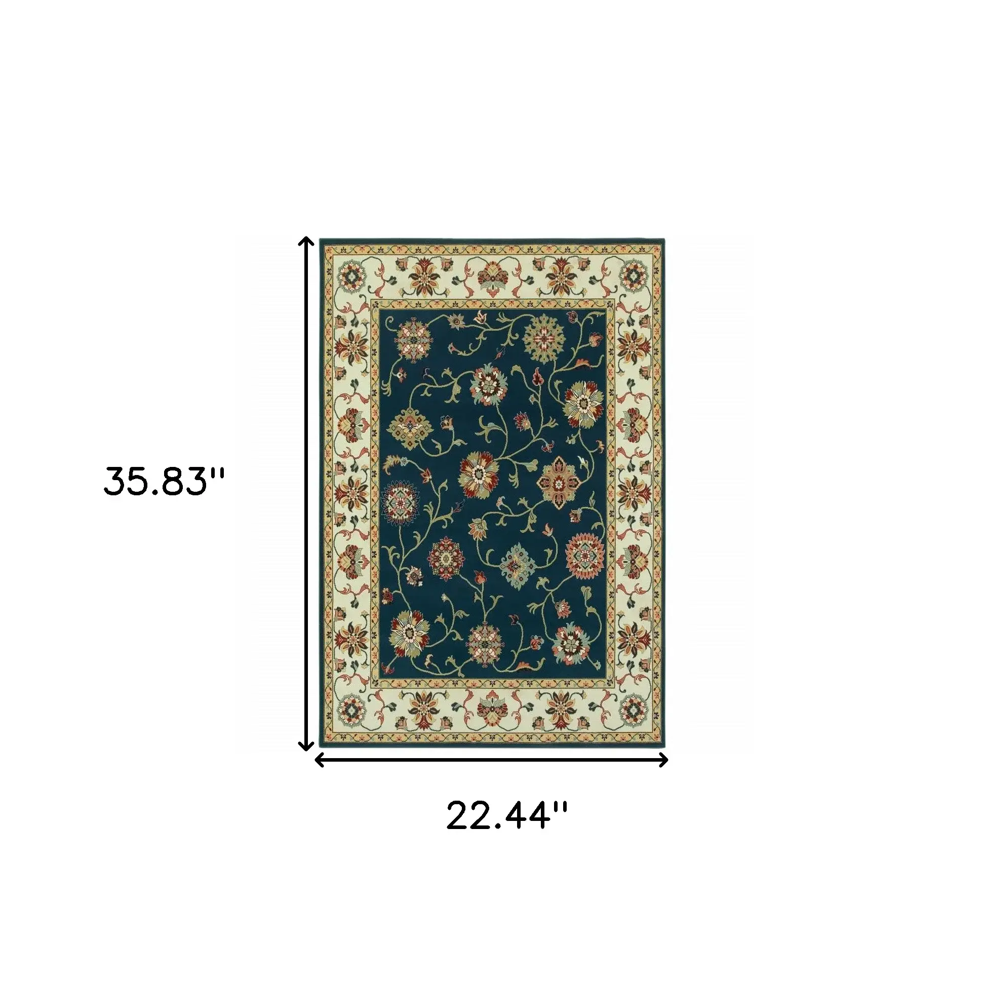 2' X 4' Navy And Ivory Oriental Power Loom Stain Resistant Area Rug - Image 4