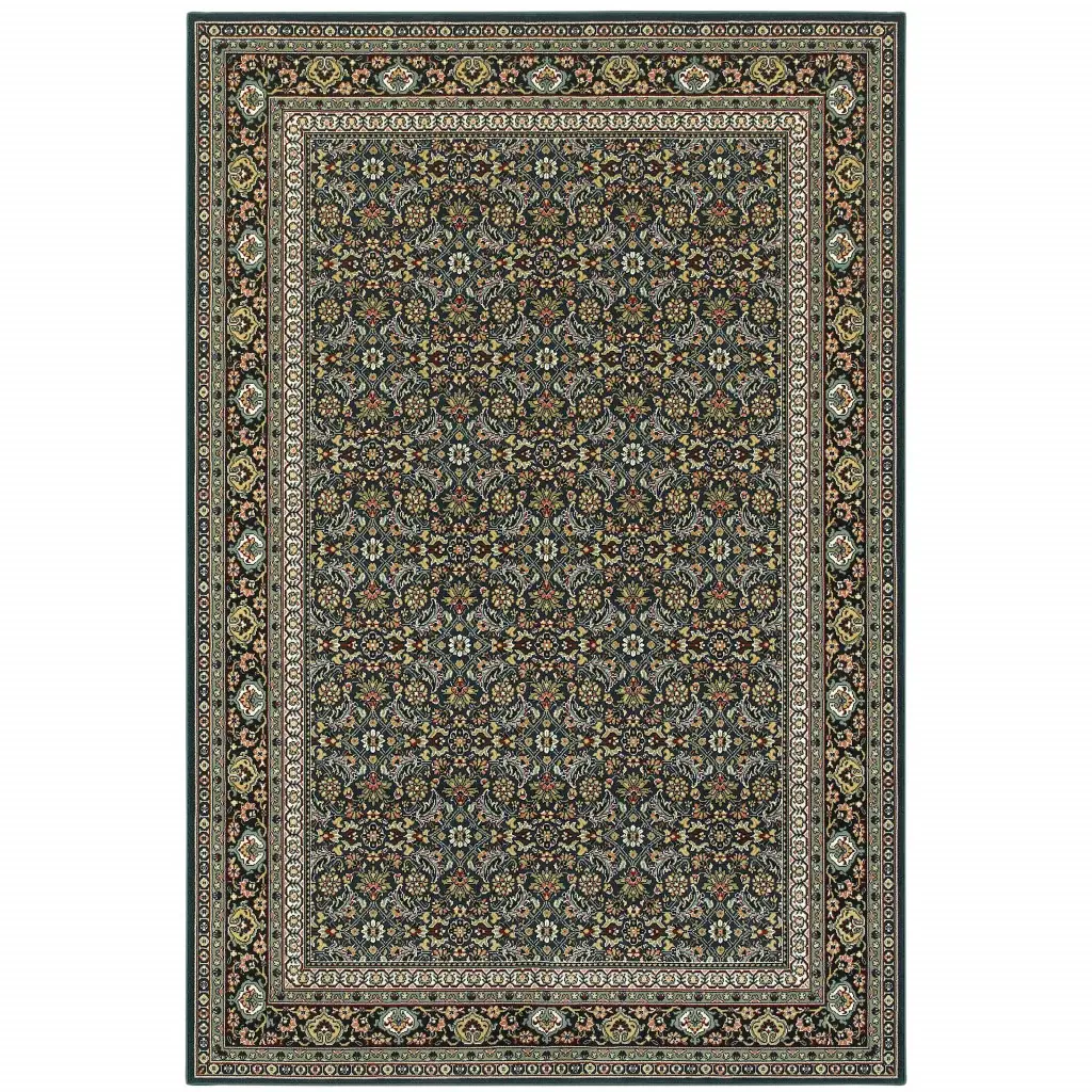 2' X 4' Navy Blue Oriental Power Loom Stain Resistant Area Rug