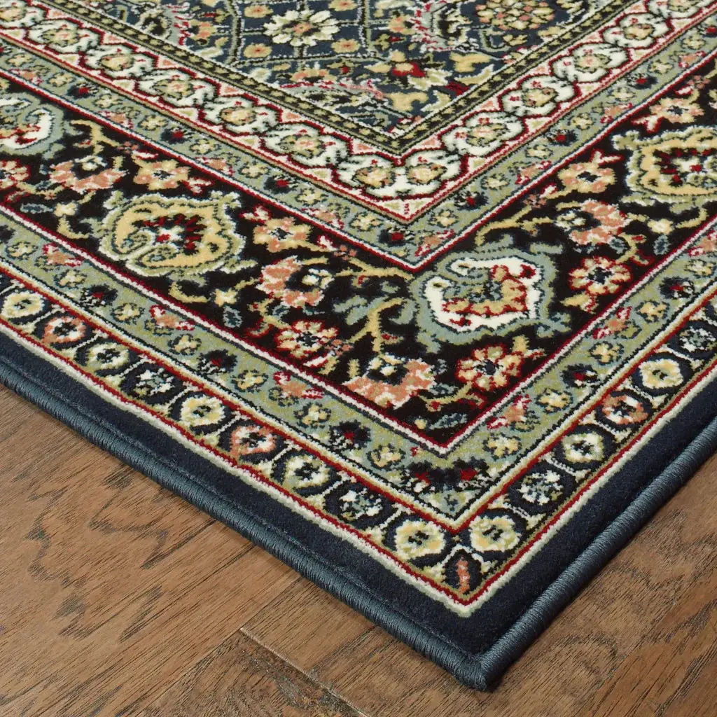 2' X 4' Navy Blue Oriental Power Loom Stain Resistant Area Rug - Image 4