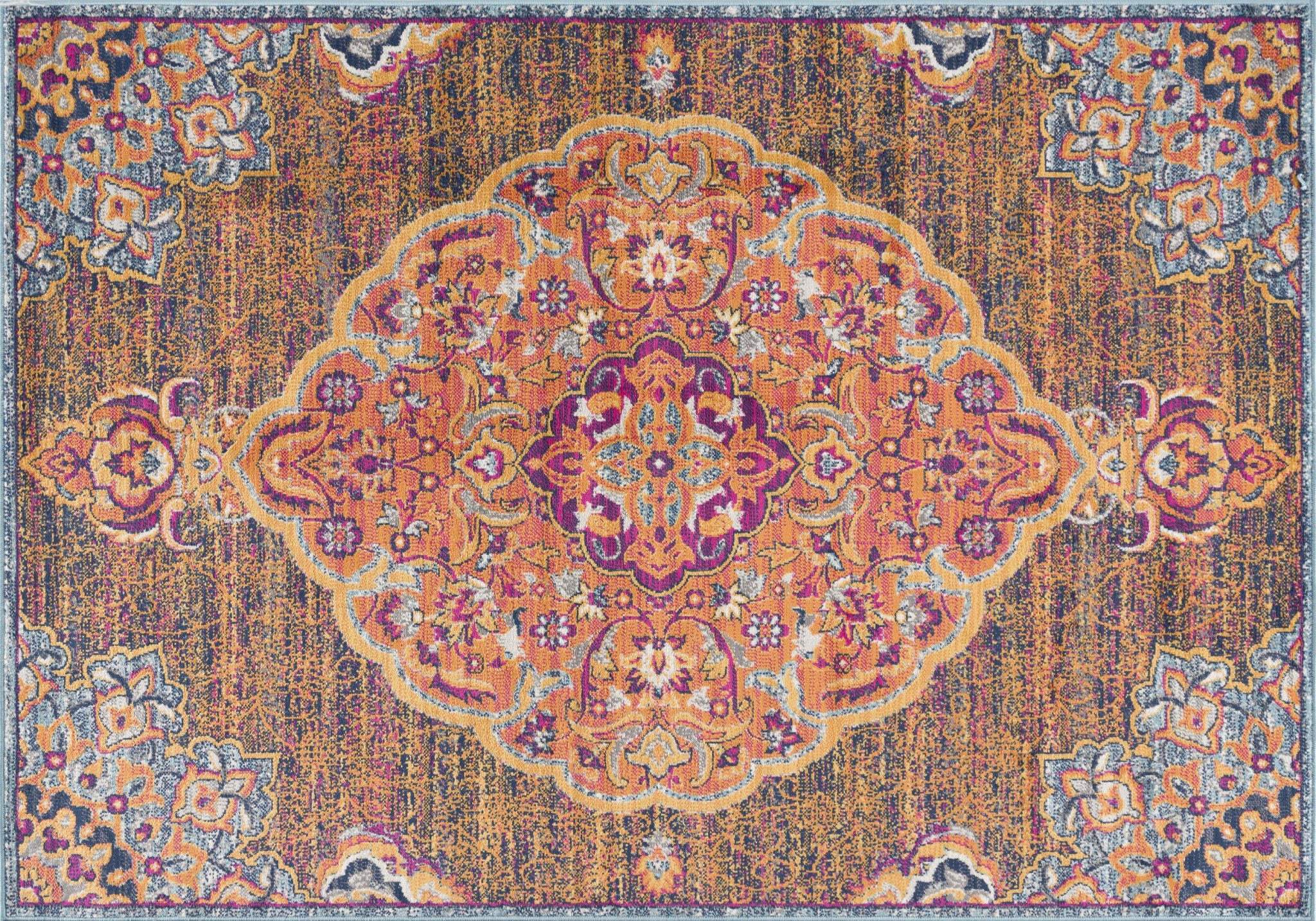 2' X 4' Rustic Orange Medallion Area Rug - Image 2