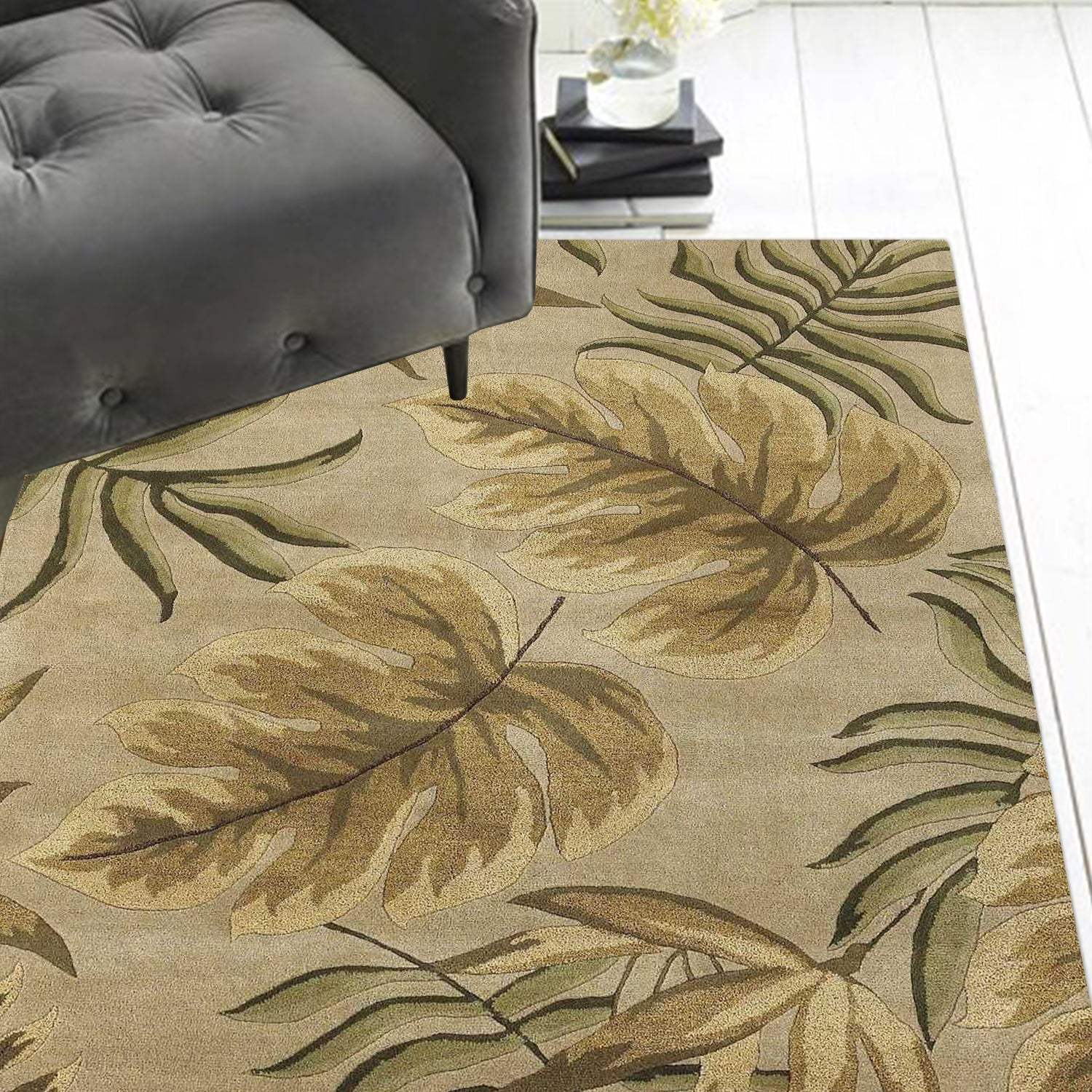 2' X 4' Sand Leaves Wool Area Rug - Image 4