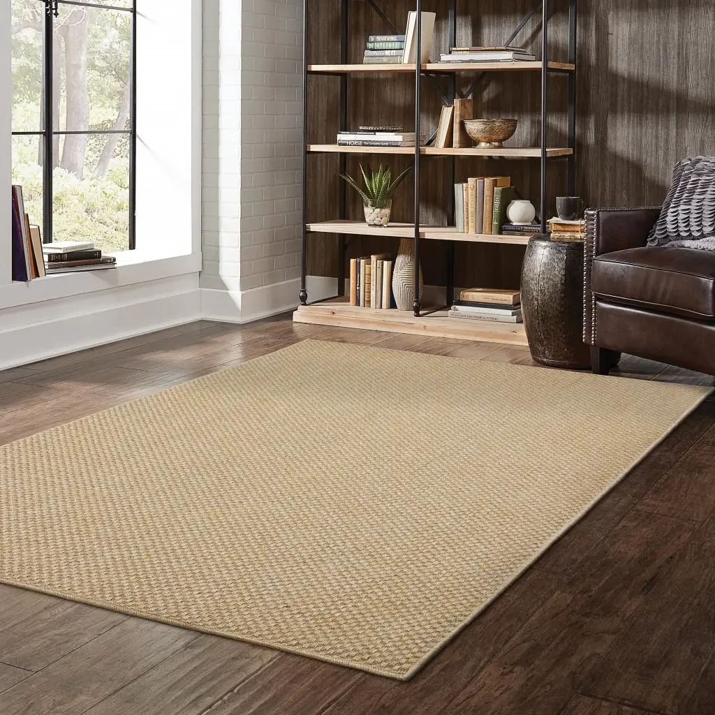 2' X 4' Tan Faux Seagrass Indoor Outdoor Area Rug - Image 3