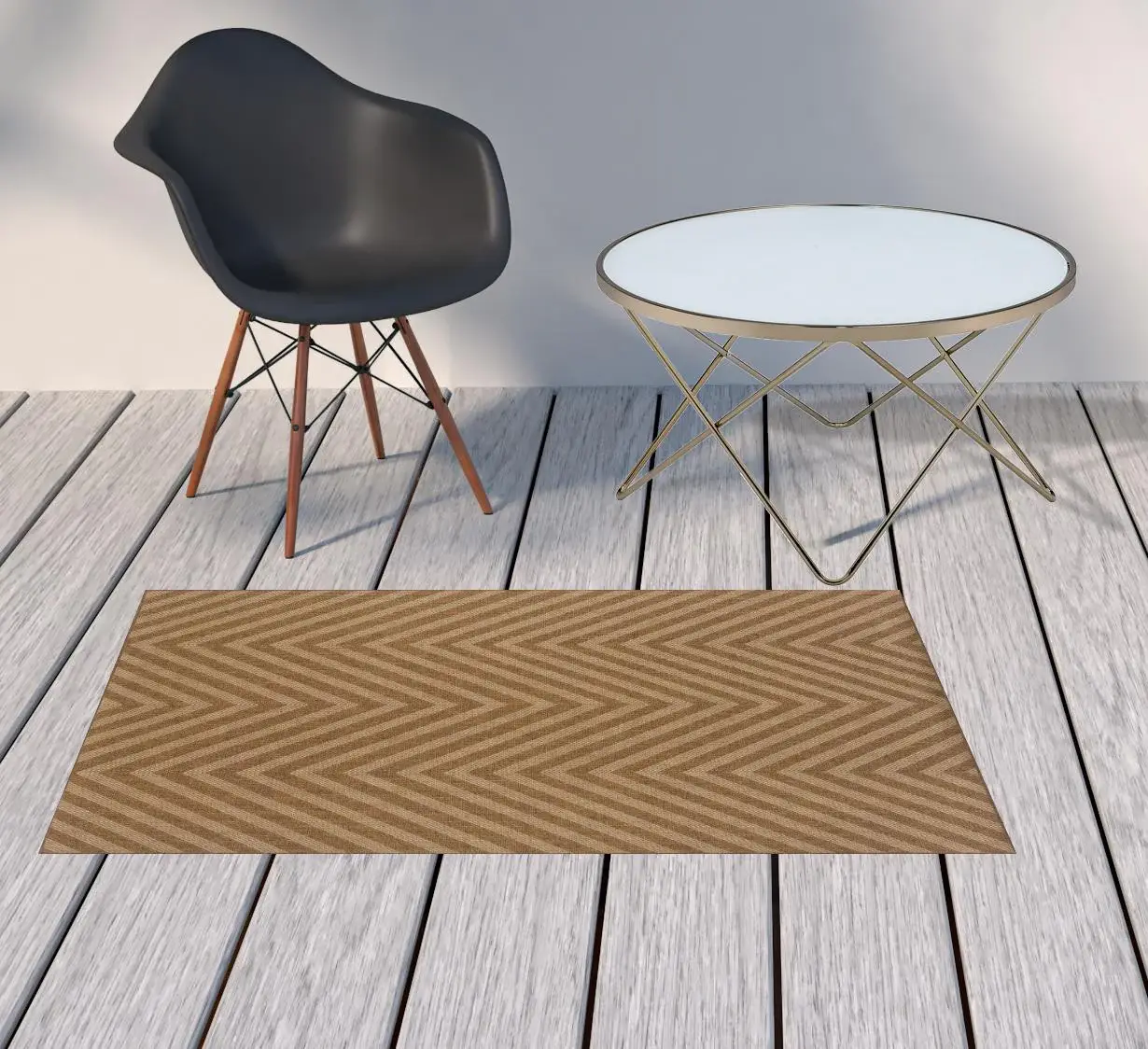 2' X 4' Tan Geometric Stain Resistant Indoor Outdoor Area Rug - Image 2