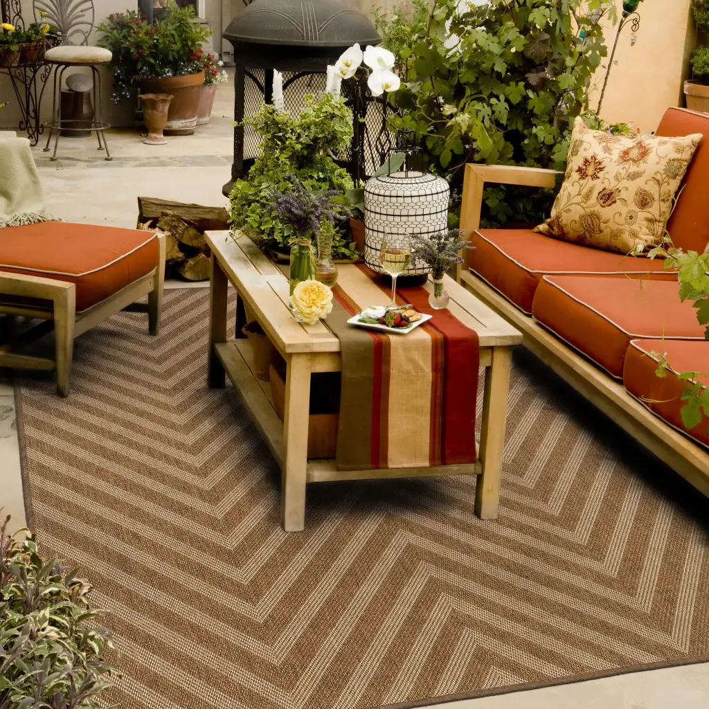 2' X 4' Tan Geometric Stain Resistant Indoor Outdoor Area Rug - Image 5