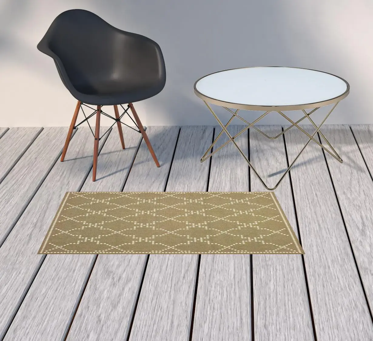 2' X 4' Tan Geometric Stain Resistant Indoor Outdoor Area Rug - Image 2
