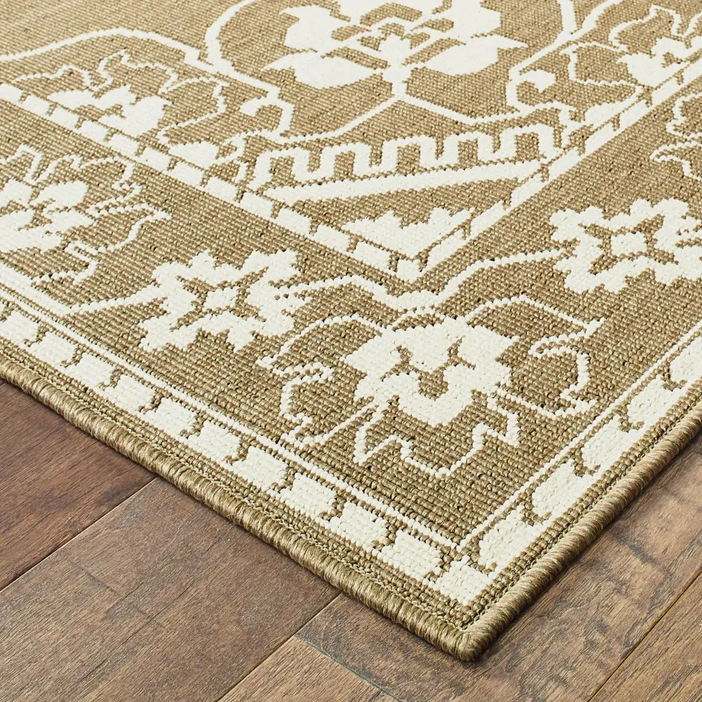 2' X 4' Tan Oriental Stain Resistant Indoor Outdoor Area Rug - Image 3