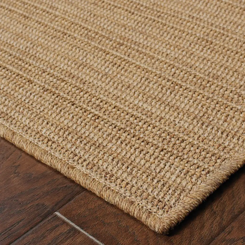 2' X 4' Tan Striped Stain Resistant Indoor Outdoor Area Rug - Image 3