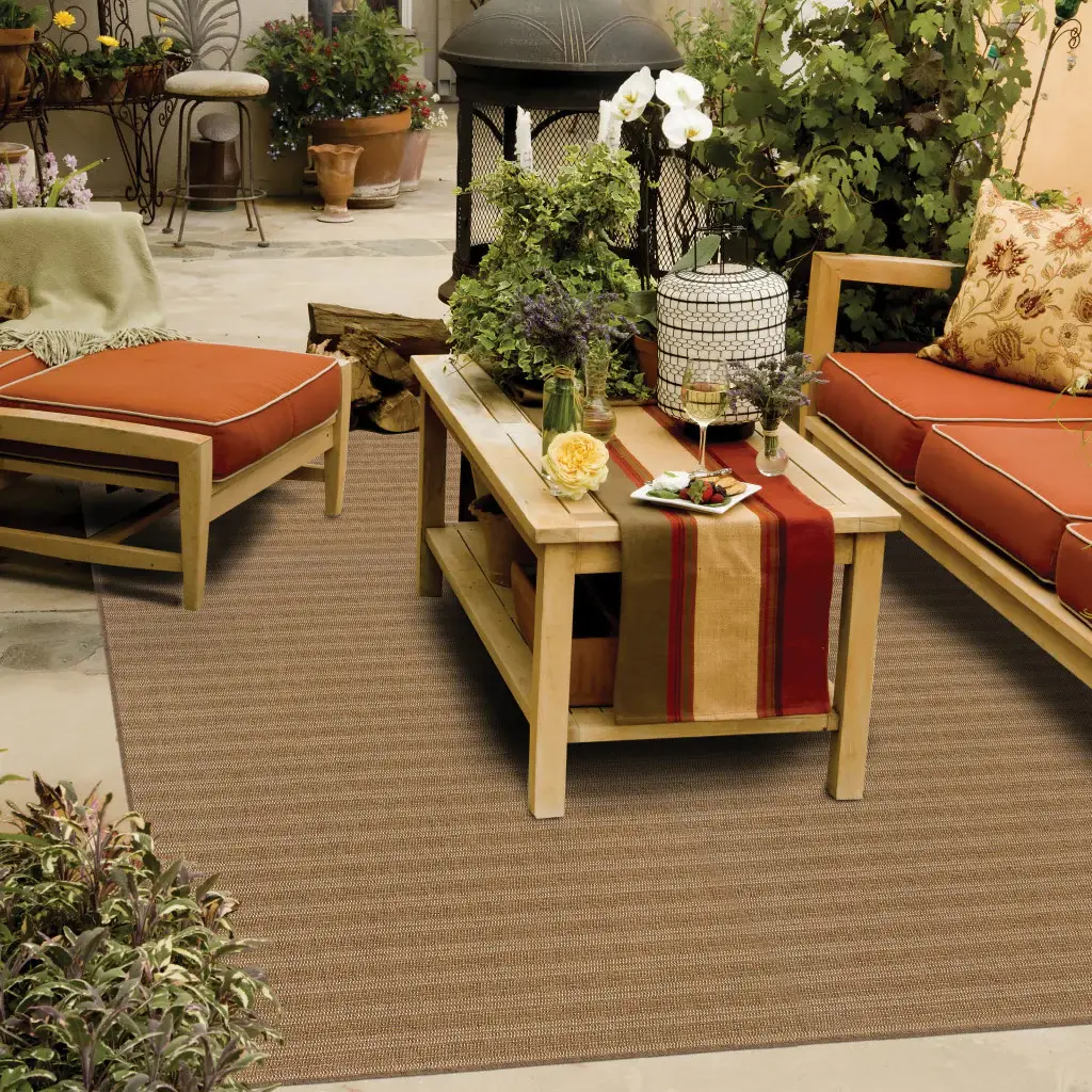2' X 4' Tan Striped Stain Resistant Indoor Outdoor Area Rug - Image 4
